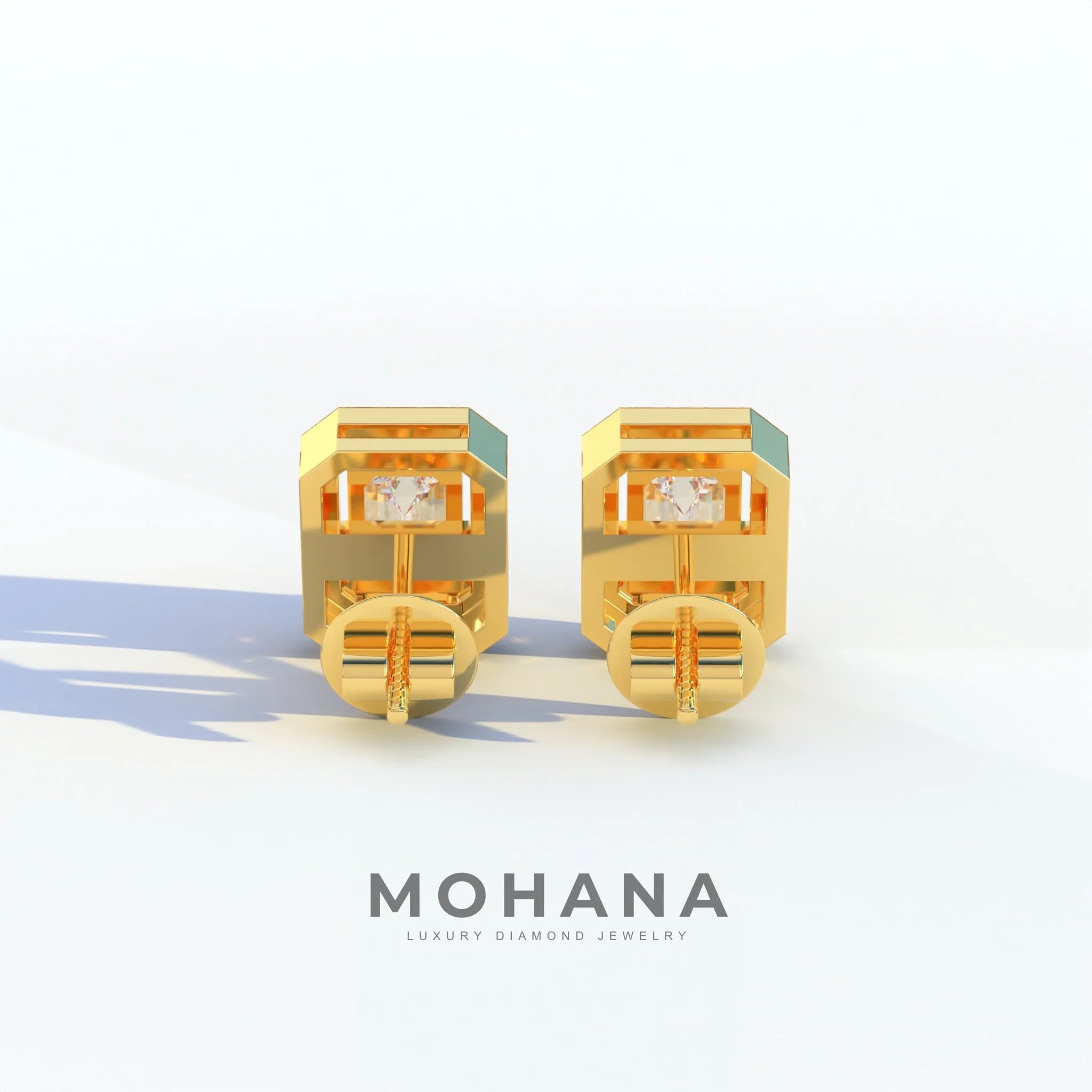 2 Carat Emerald Cut Halo Setting Lab Diamond Stud Earrings - Hailey