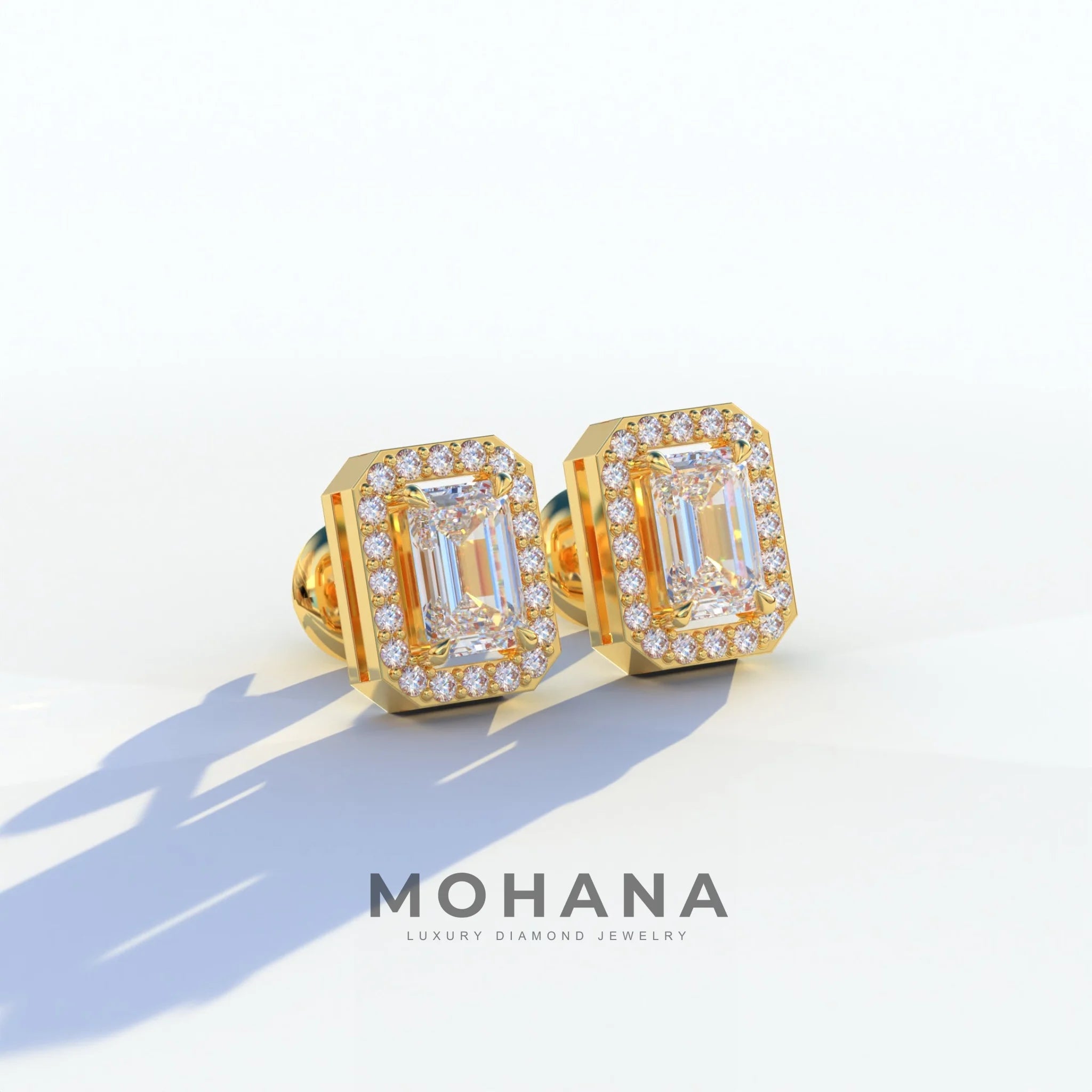 2 Carat Emerald Cut Halo Setting Lab Diamond Stud Earrings - Hailey