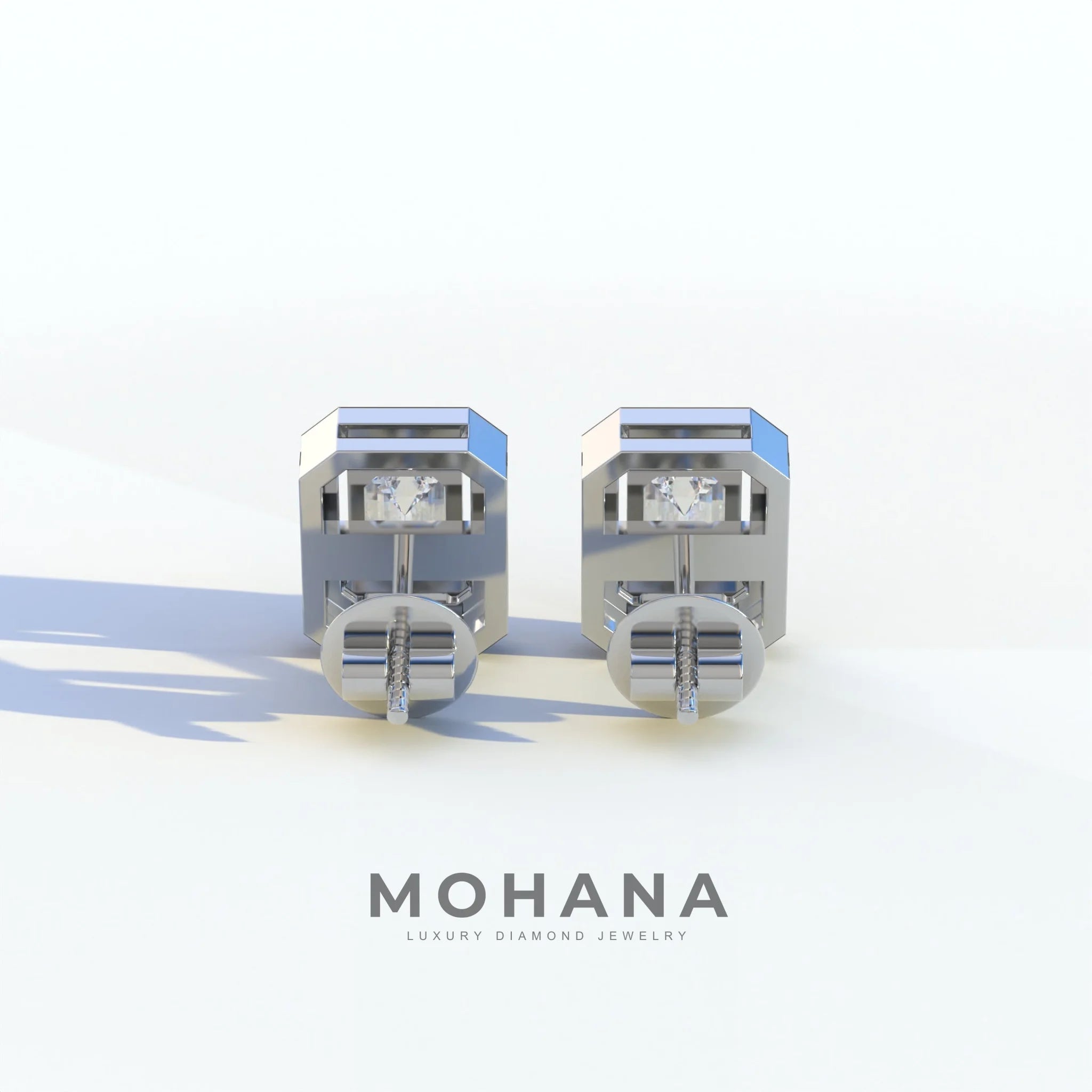 2 Carat Emerald Cut Halo Setting Lab Diamond Stud Earrings - Hailey
