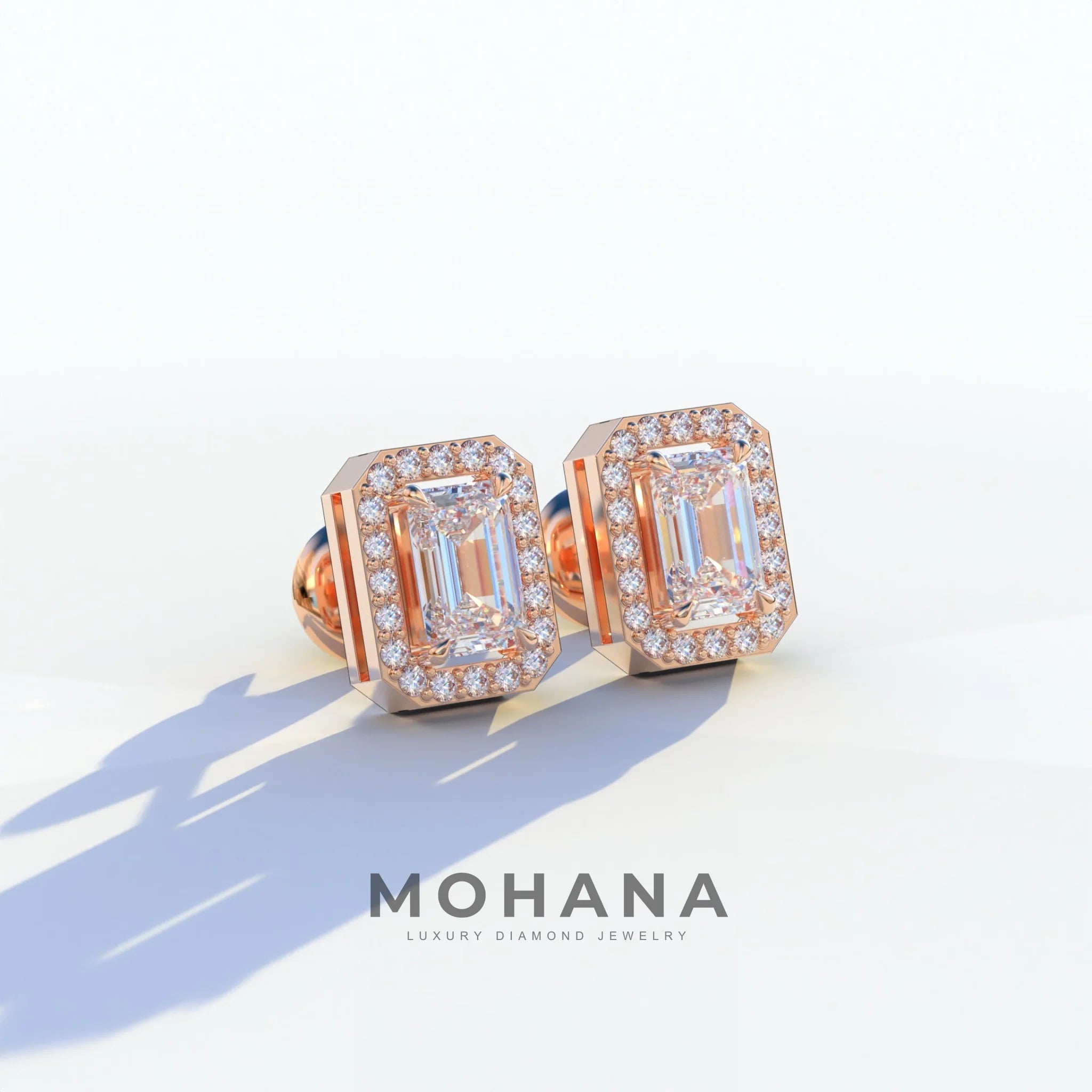 2 Carat Emerald Cut Halo Setting Lab Diamond Stud Earrings - Hailey