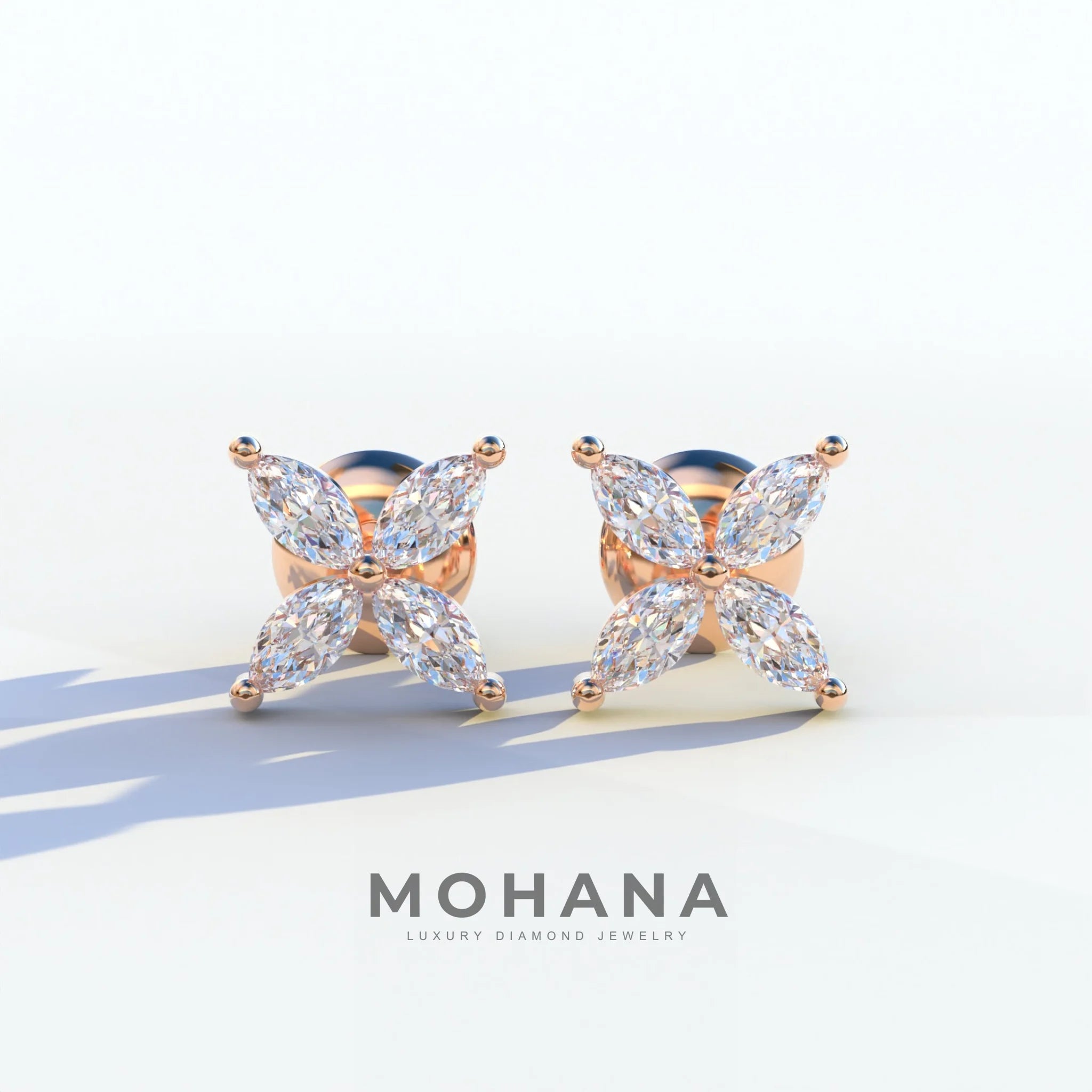 2 Carat E VVS Marquise Cut Lab Grown Diamond Stud Earrings - Maria Tash - 10K Solid Gold / Rose Gold