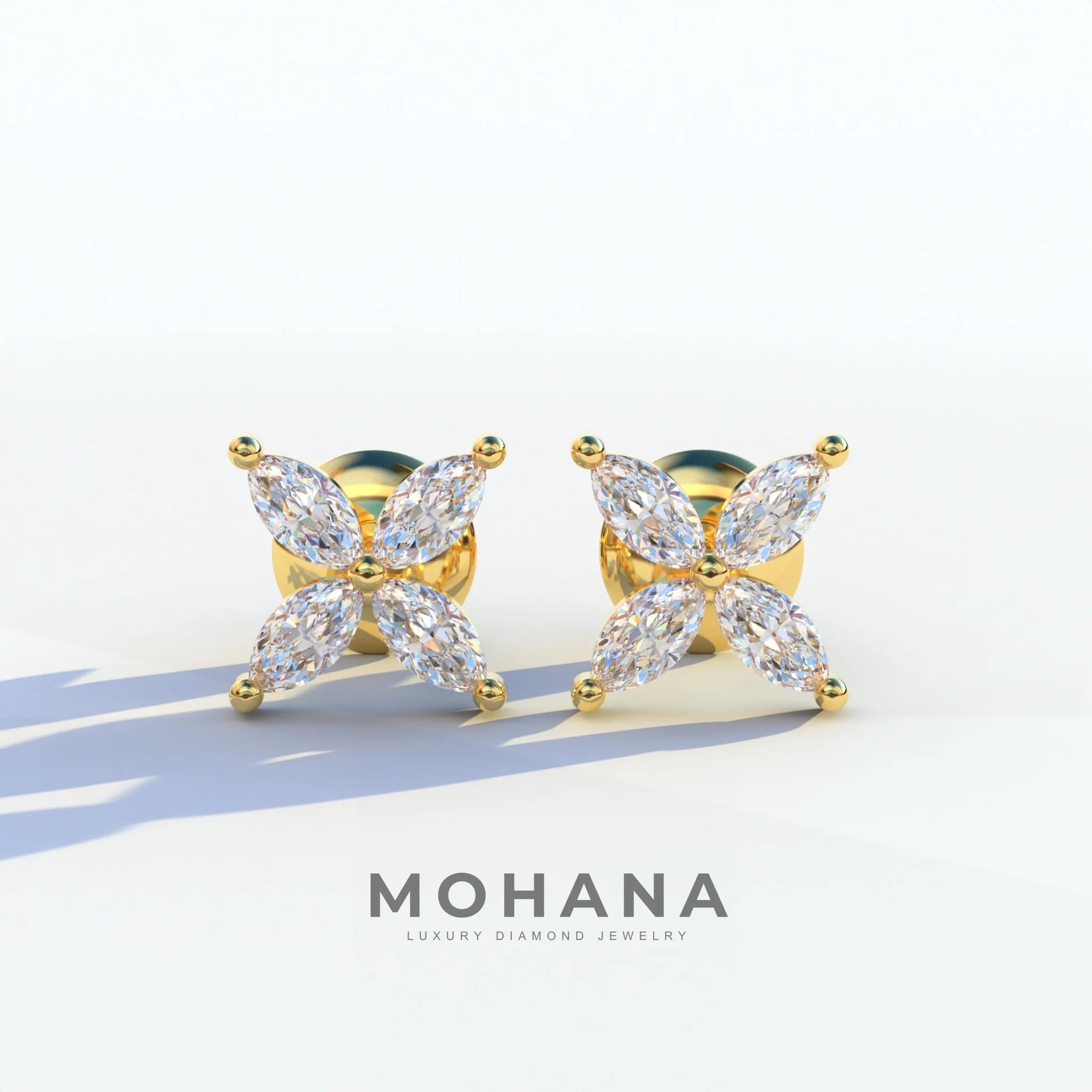 2 Carat E VVS Marquise Cut Lab Grown Diamond Stud Earrings - Maria Tash - 10K Solid Gold / Yellow Gold