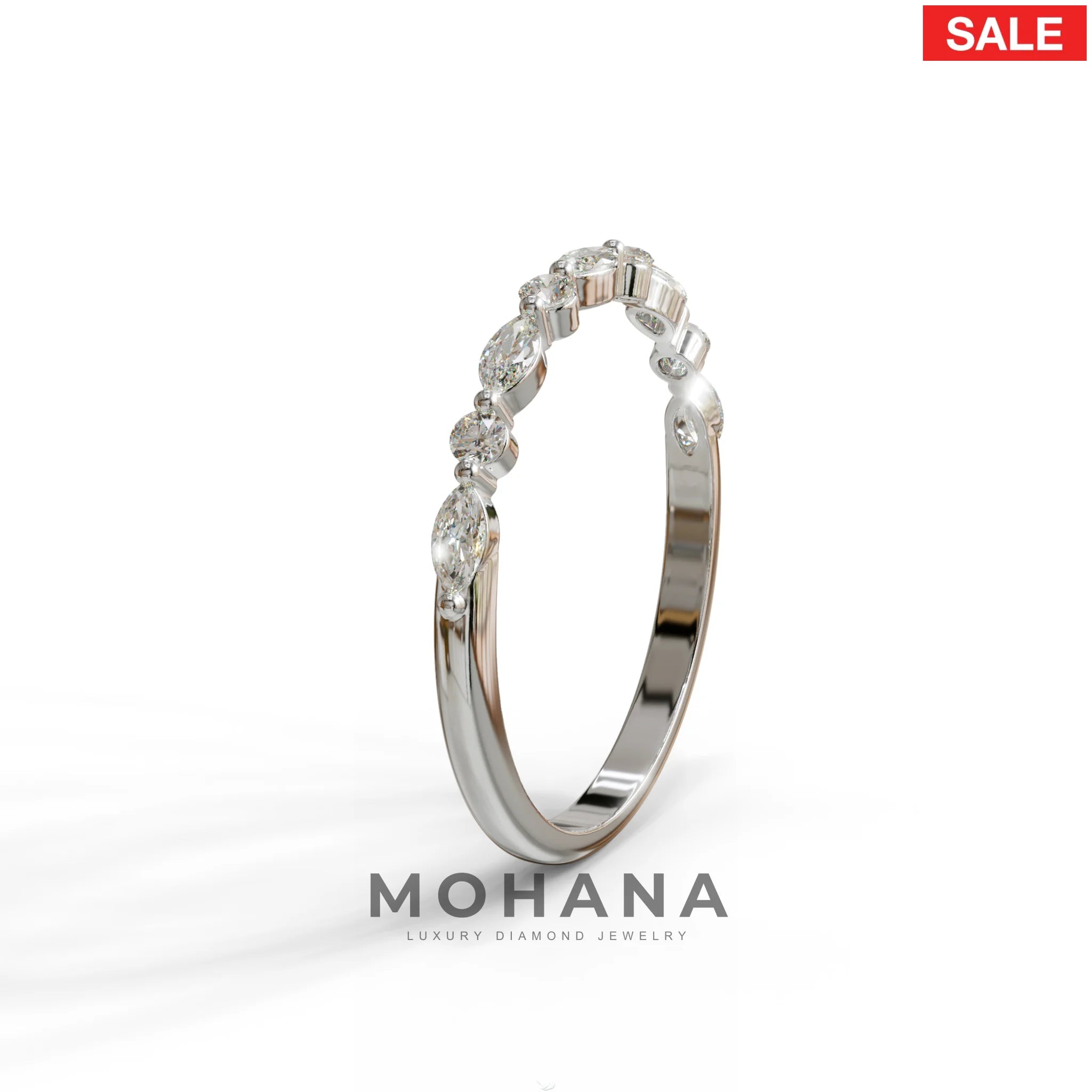E/VVS Round & Marquise Lab Grown Diamond Wedding Band - 10 Stone Ring