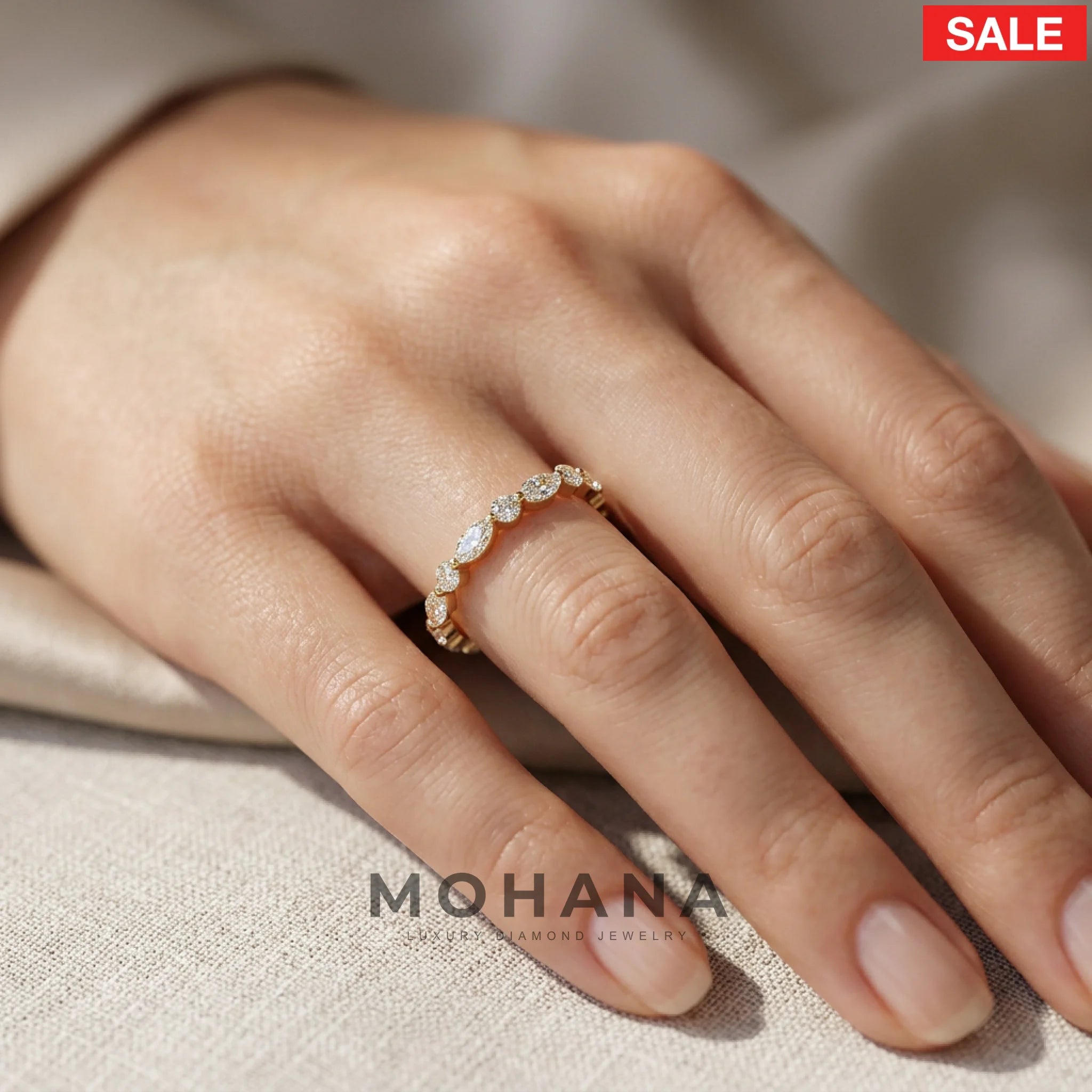 E/VVS Round & Marquise Lab Grown Diamond Wedding Band - 10 Stone Ring