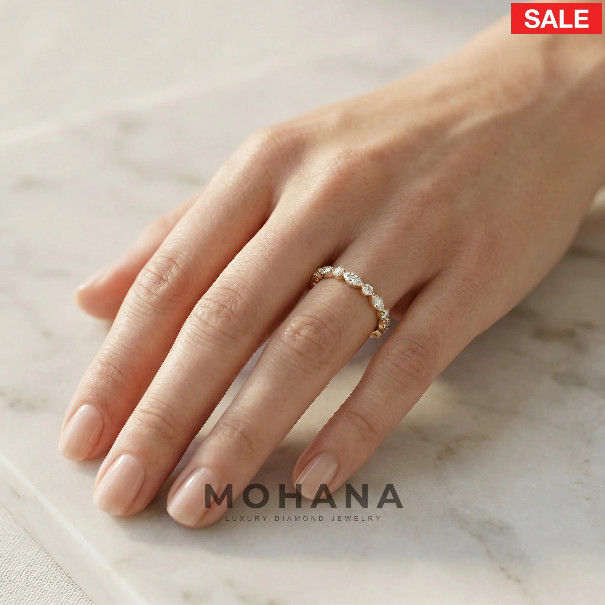 E/VVS Round & Marquise Lab Grown Diamond Wedding Band - 10 Stone Ring