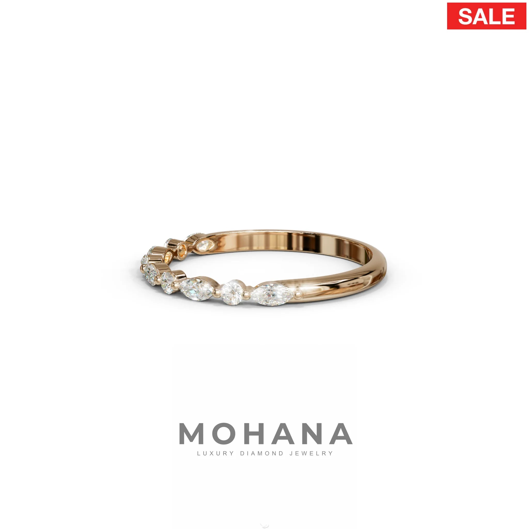 E/VVS Round & Marquise Lab Grown Diamond Wedding Band - 10 Stone Ring