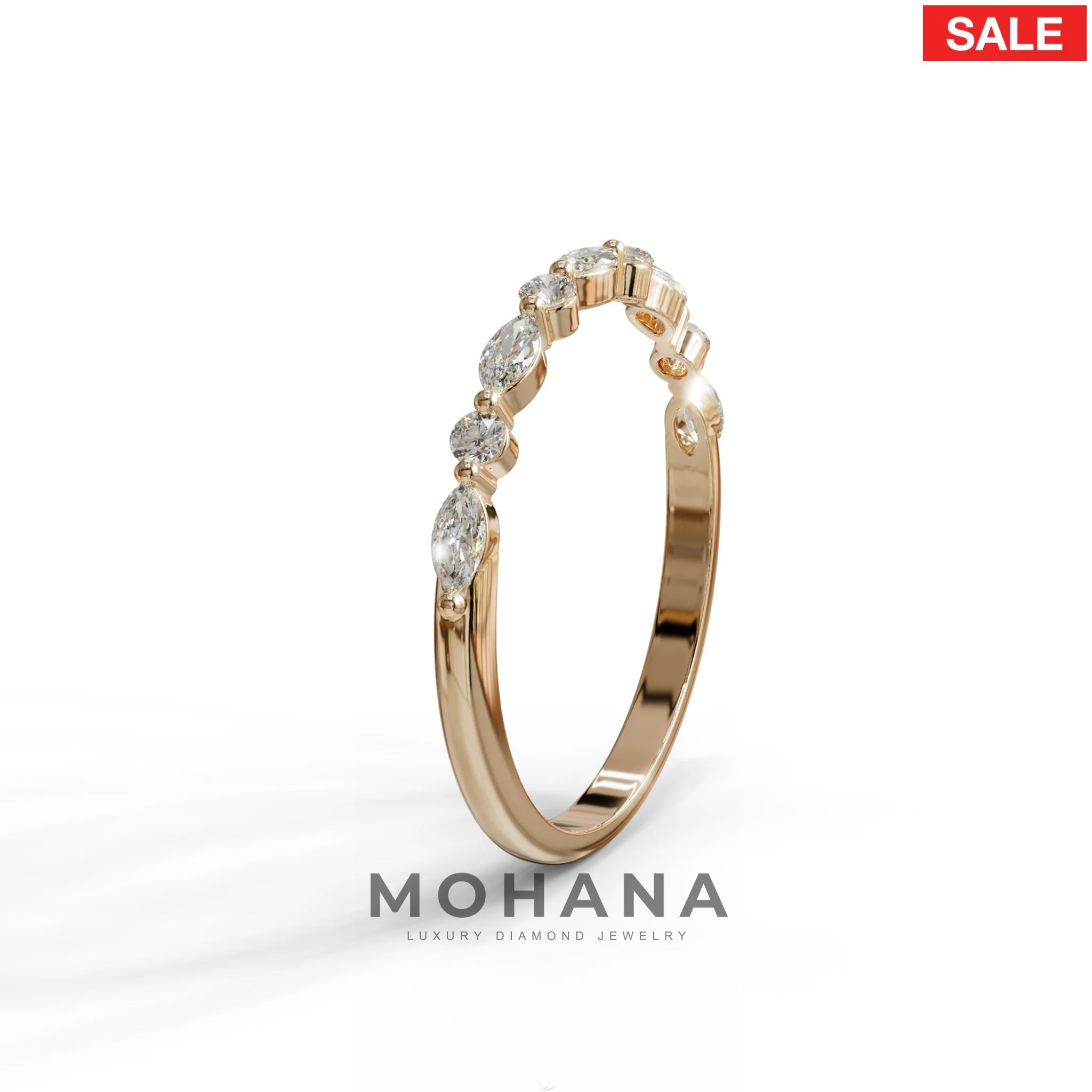 E/VVS Round & Marquise Lab Grown Diamond Wedding Band - 10 Stone Ring