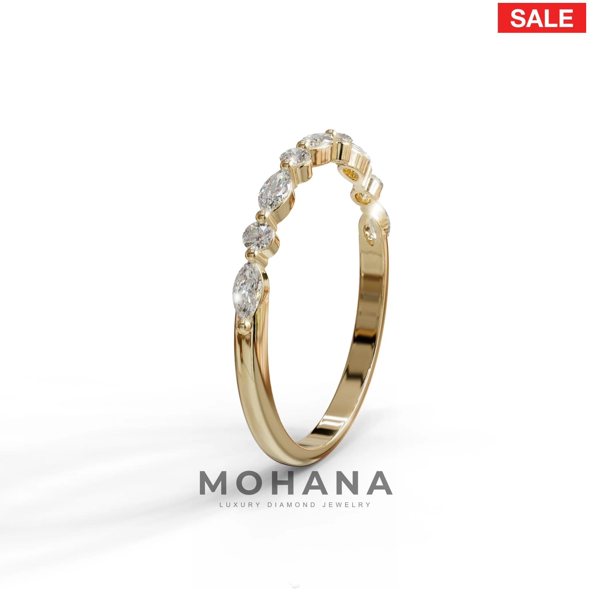 E/VVS Round & Marquise Lab Grown Diamond Wedding Band - 10 Stone Ring