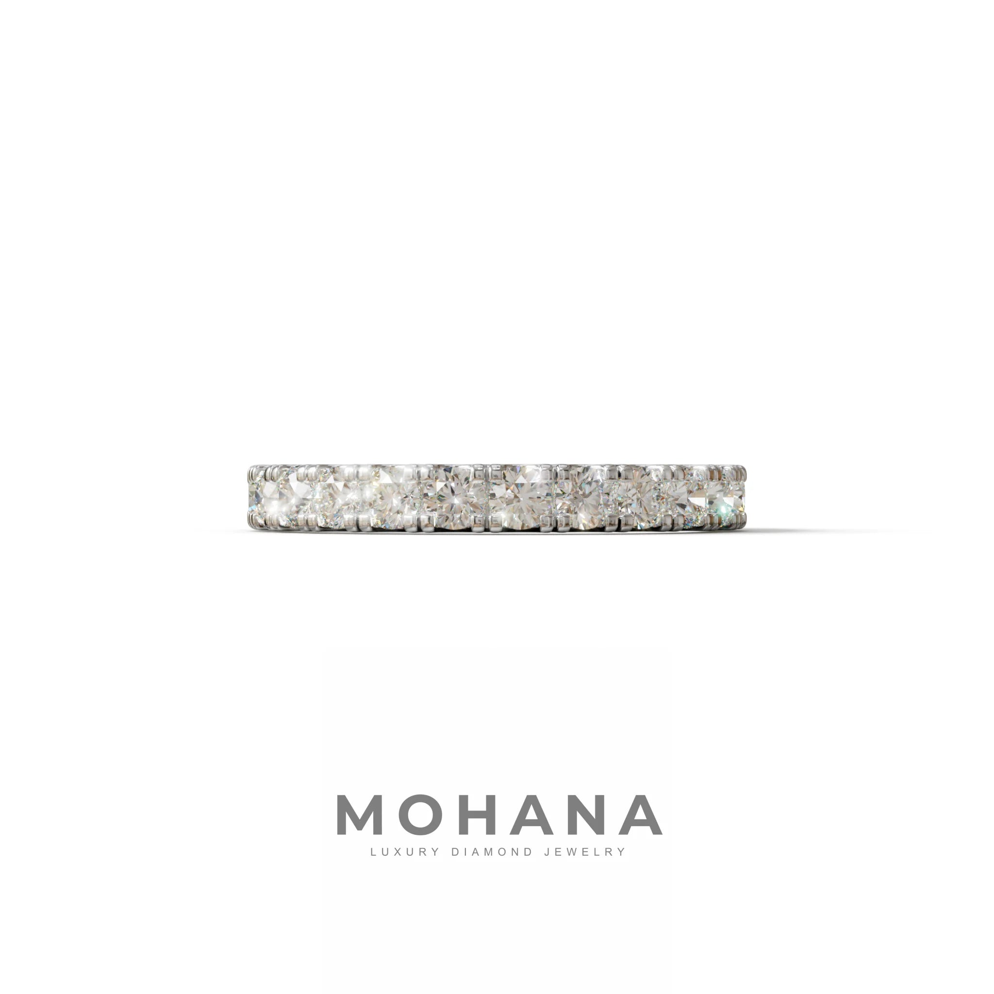 E/VVS Round Lab Grown Diamond Wedding Band - 13 Stone Pave Ring - 10K Solid Gold / White Gold