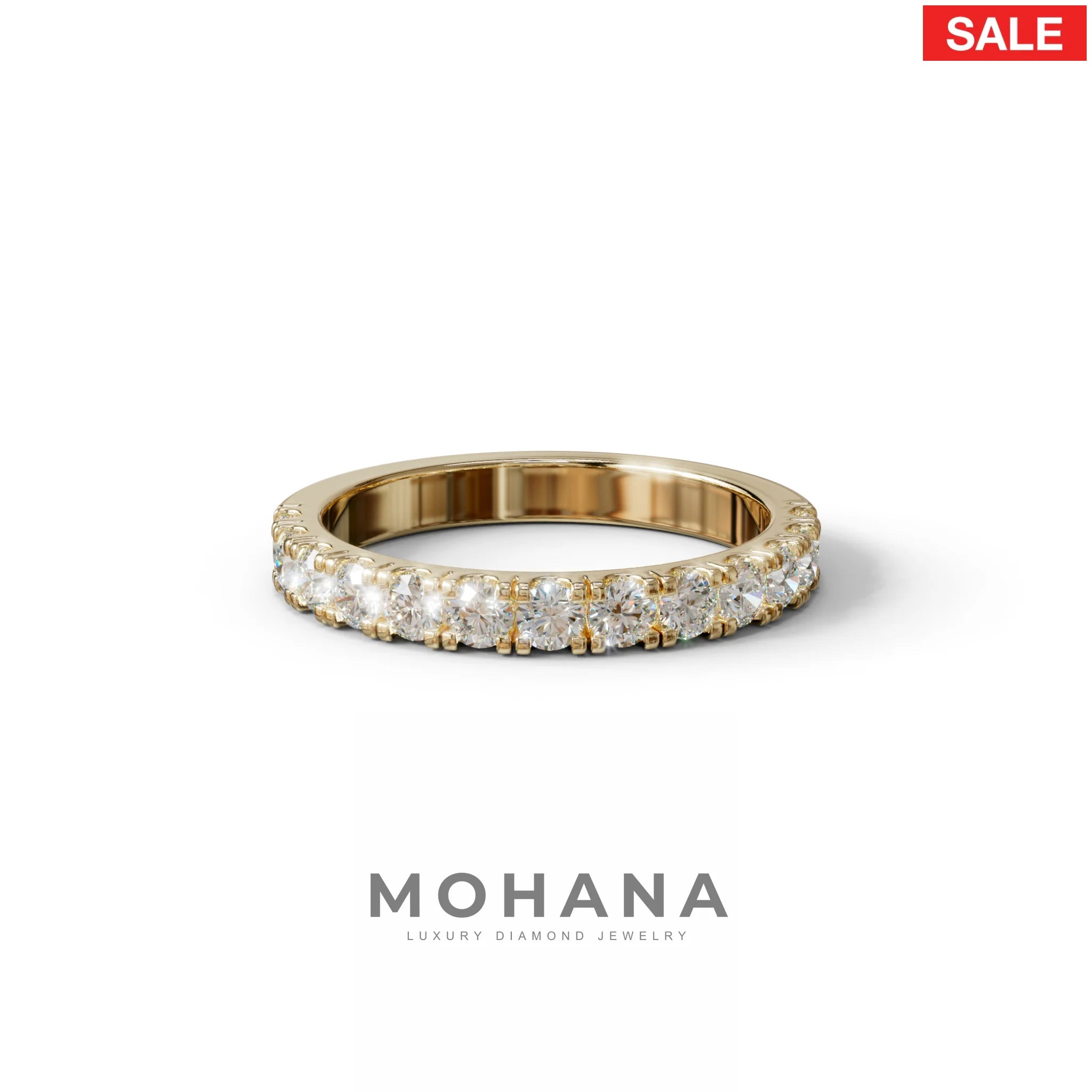 E/VVS Round Lab Grown Diamond Wedding Band - 13 Stone Pave Ring