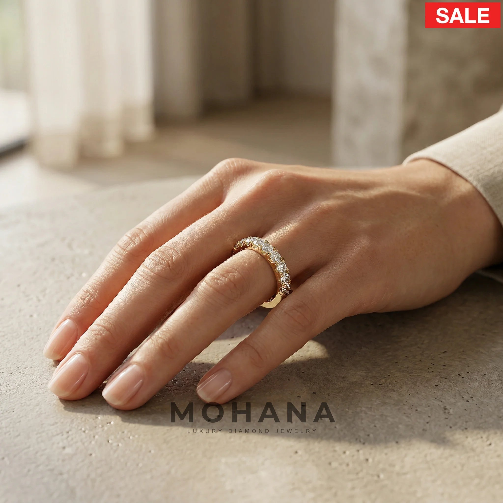 E/VVS Round Lab Grown Diamond Wedding Band - 13 Stone Pave Ring