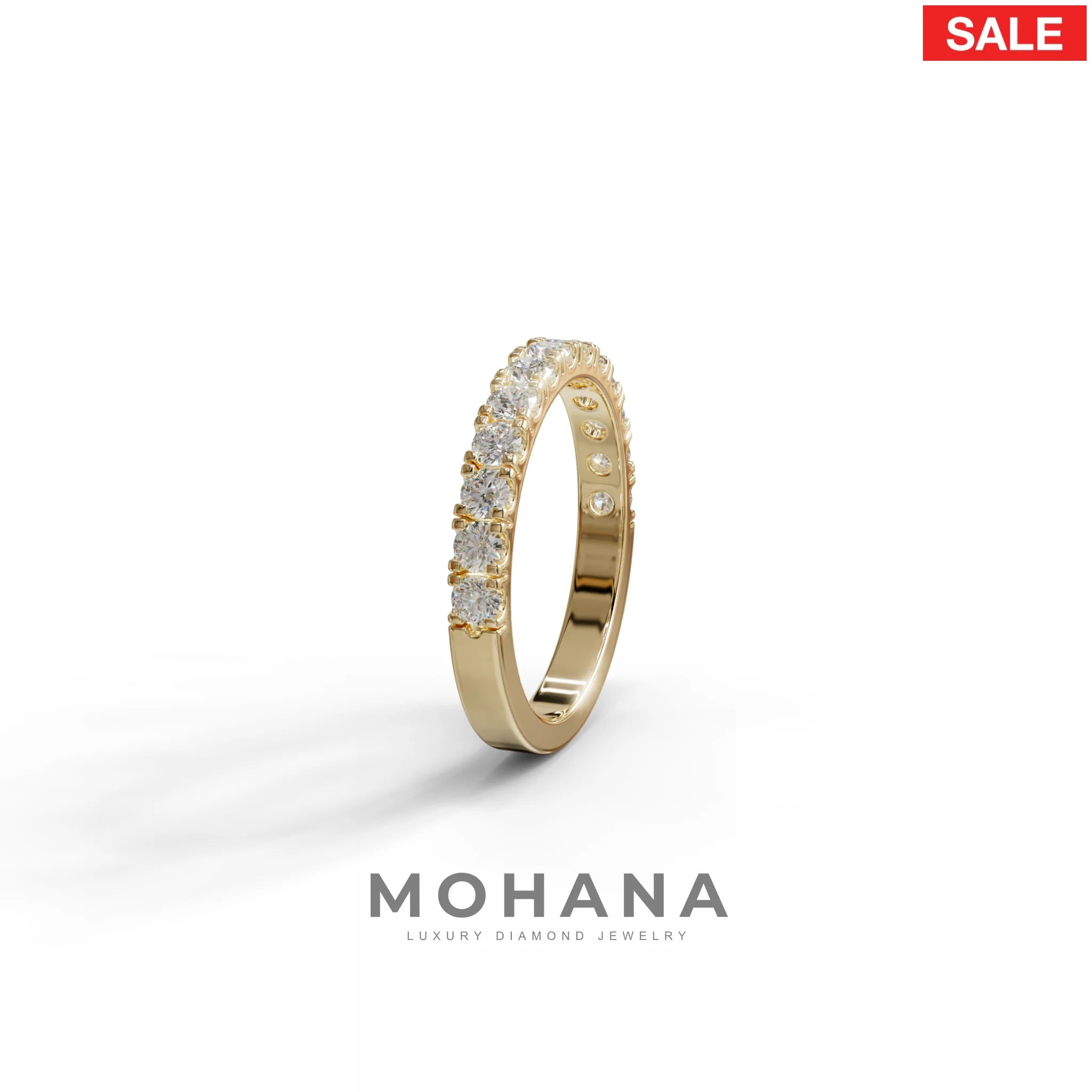 E/VVS Round Lab Grown Diamond Wedding Band - 13 Stone Pave Ring