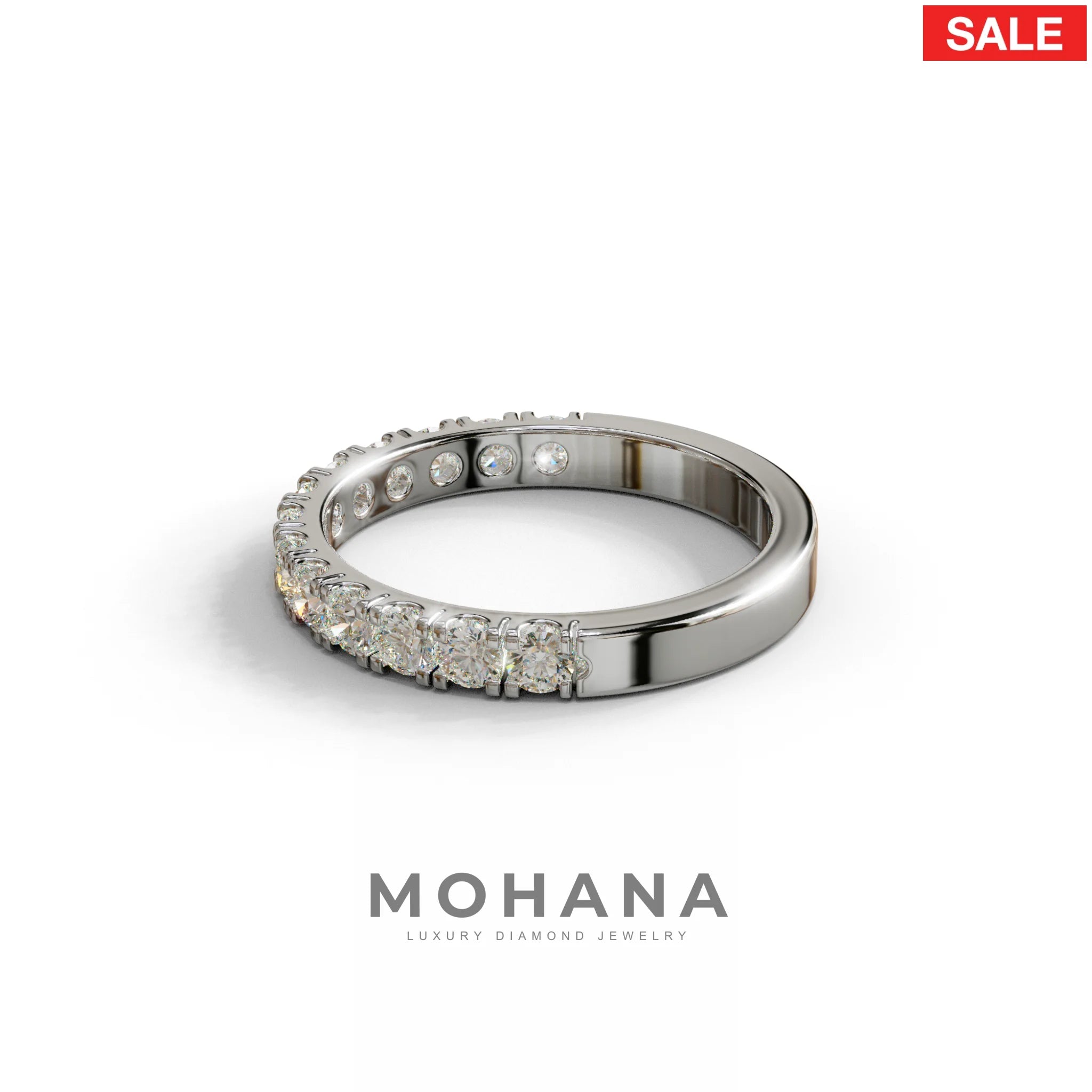 E/VVS Round Lab Grown Diamond Wedding Band - 13 Stone Pave Ring