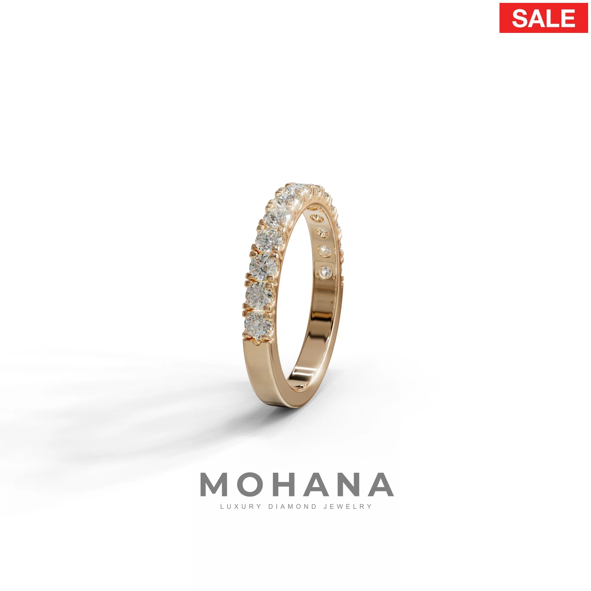 E/VVS Round Lab Grown Diamond Wedding Band - 13 Stone Pave Ring