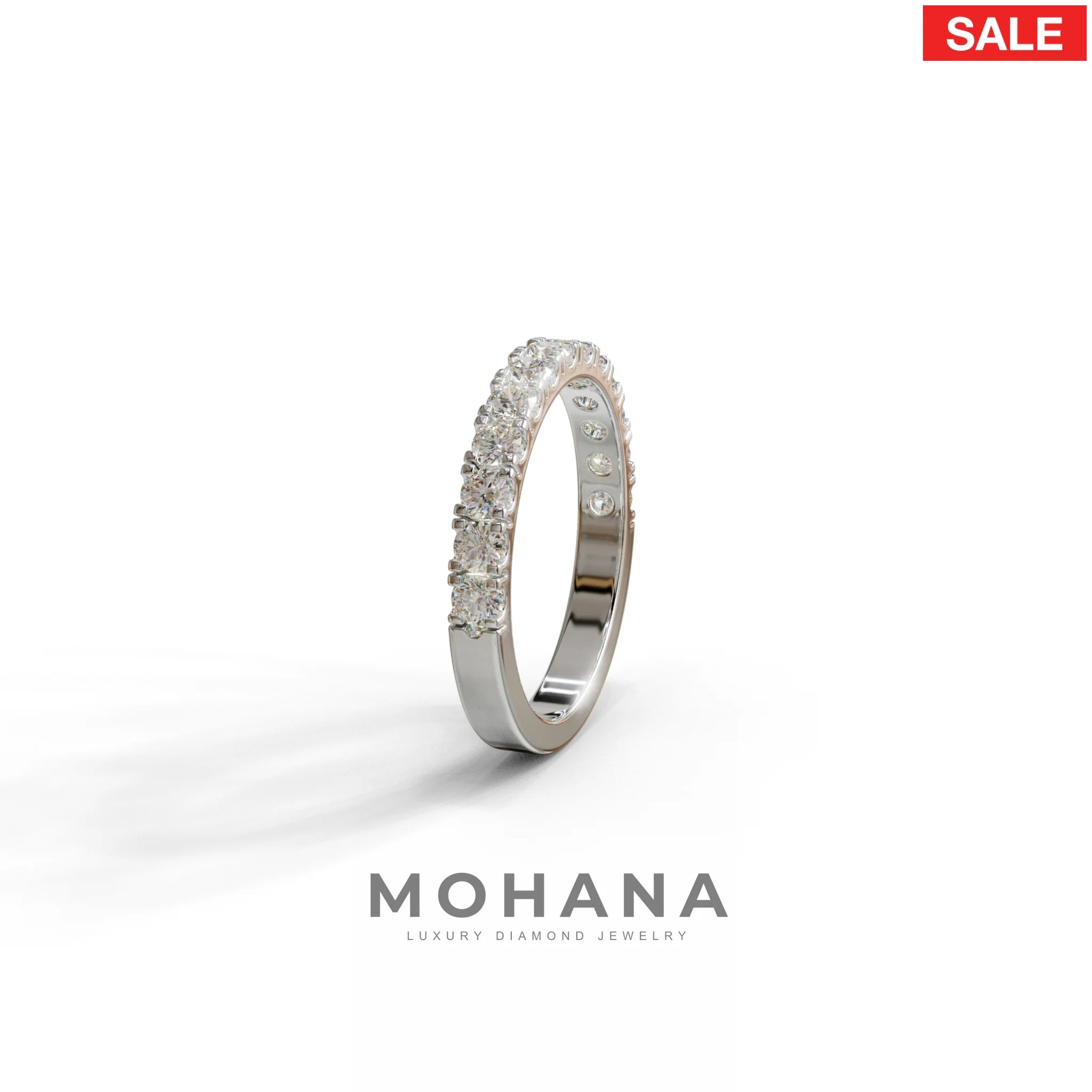 E/VVS Round Lab Grown Diamond Wedding Band - 13 Stone Pave Ring