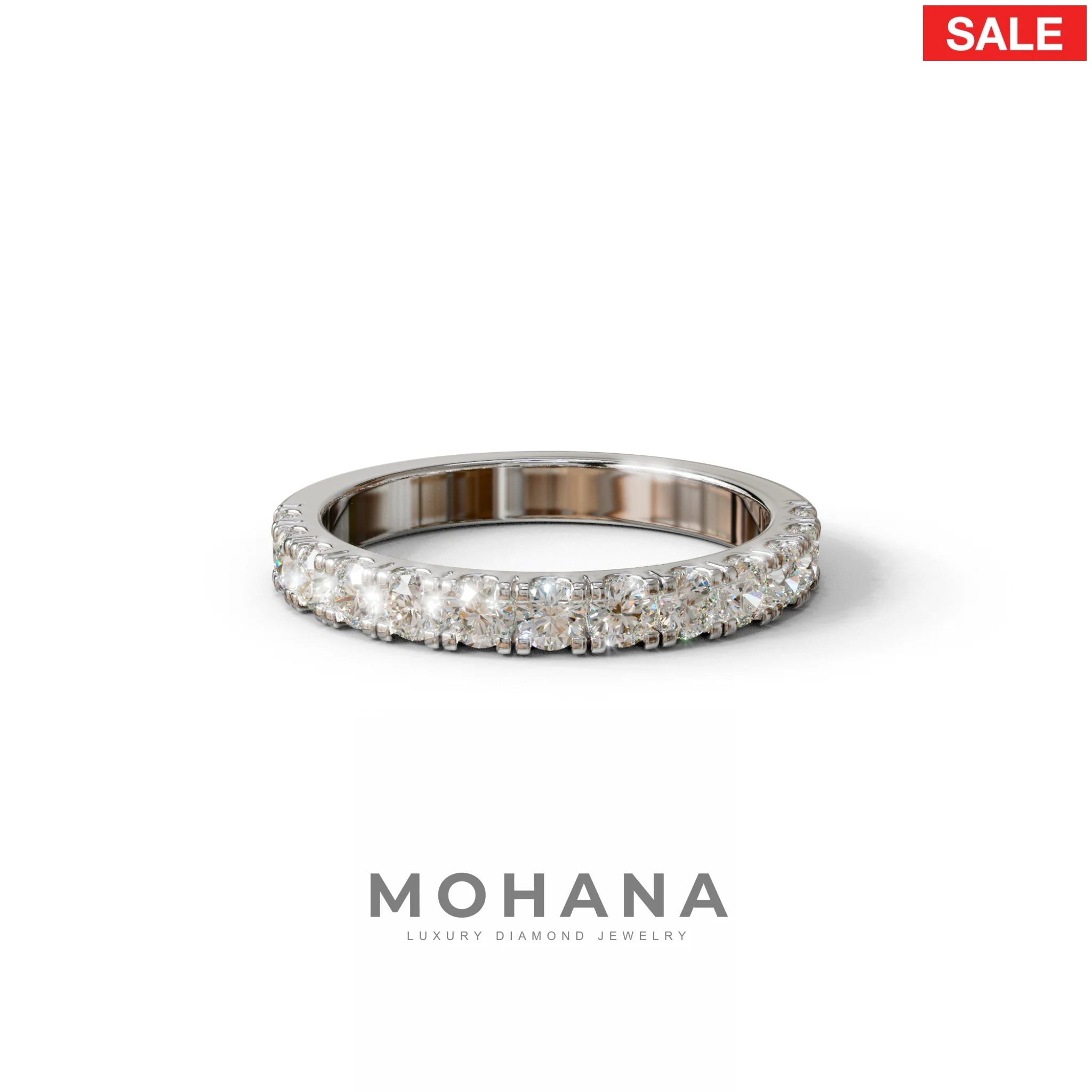 E/VVS Round Lab Grown Diamond Wedding Band - 13 Stone Pave Ring