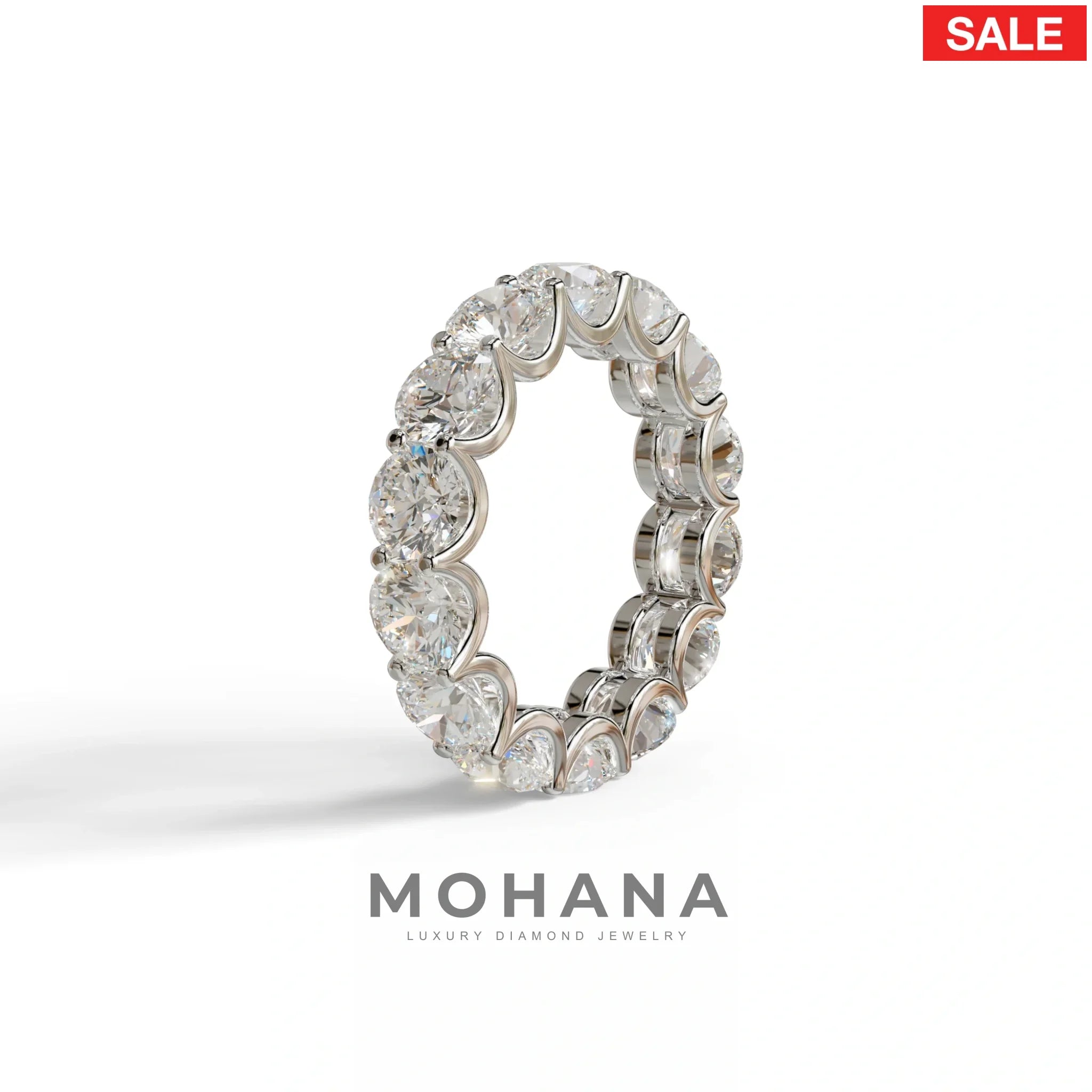 Round Brilliant Diamond Full Eternity Band in 18k Yellow Gold – Scalloped U-Prong Setting