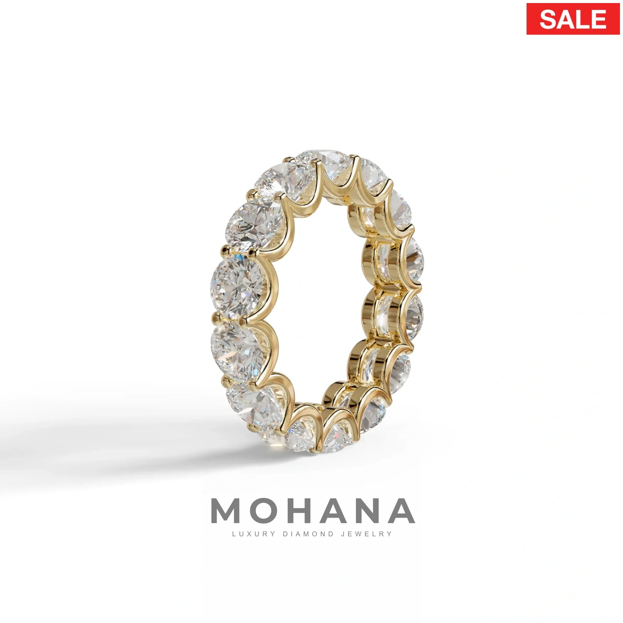 Round Brilliant Diamond Full Eternity Band in 18k Yellow Gold – Scalloped U-Prong Setting