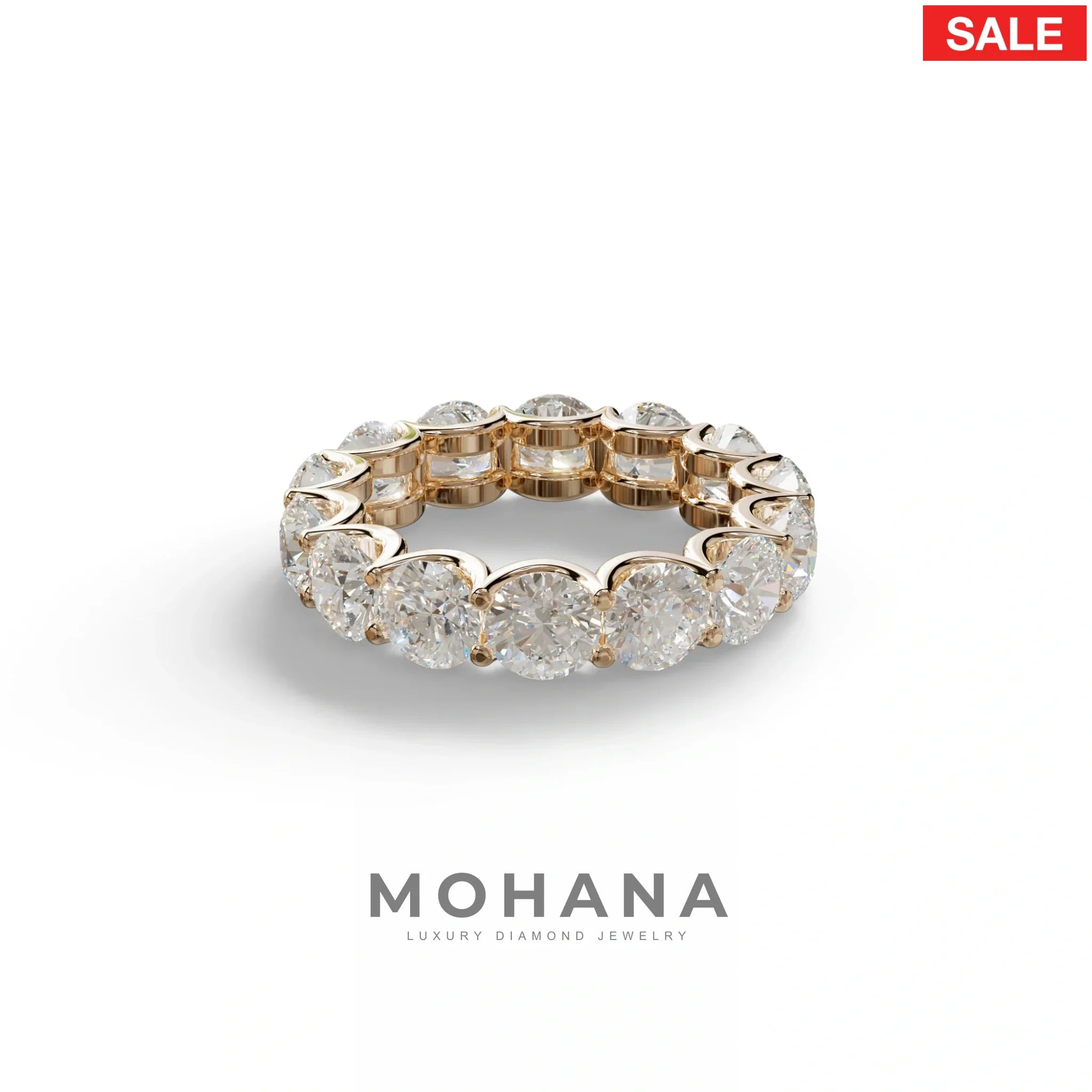 Round Brilliant Diamond Full Eternity Band in 18k Yellow Gold – Scalloped U-Prong Setting