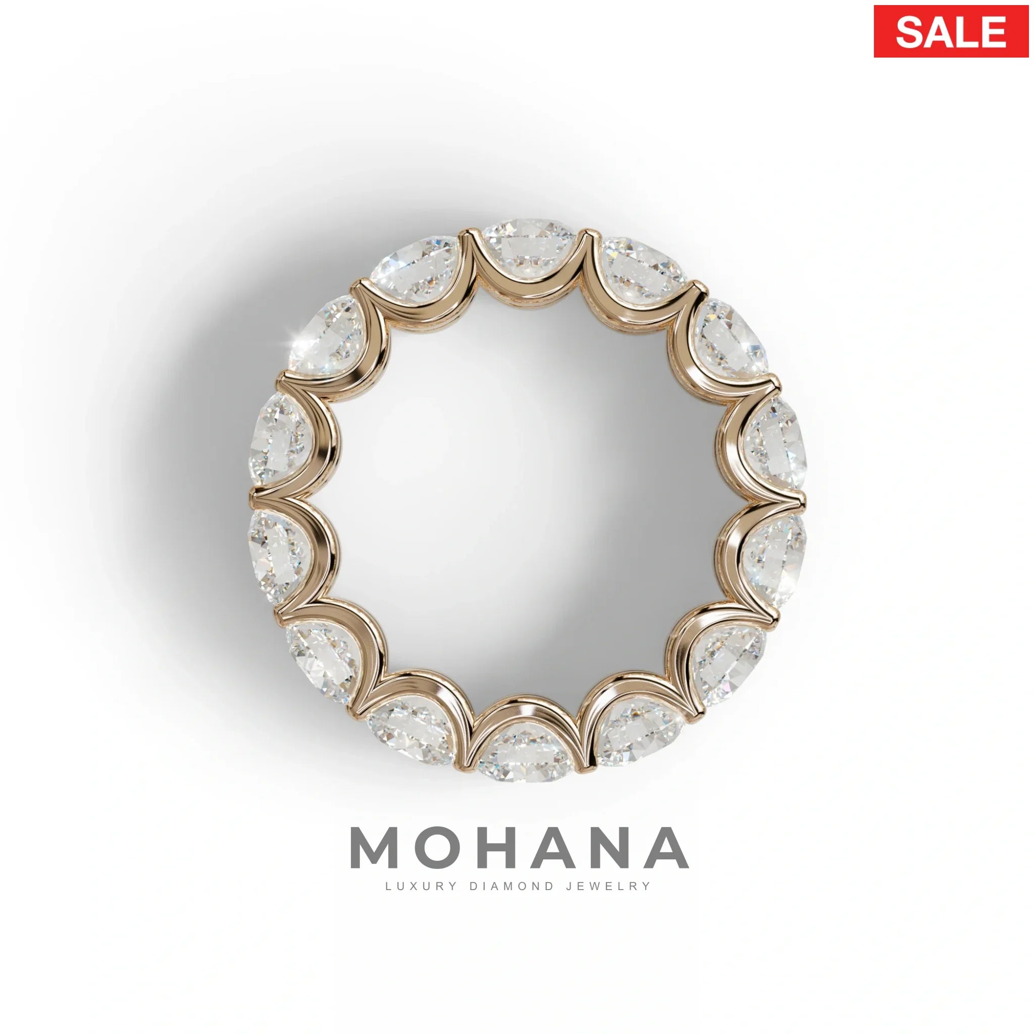 Round Brilliant Diamond Full Eternity Band in 18k Yellow Gold – Scalloped U-Prong Setting