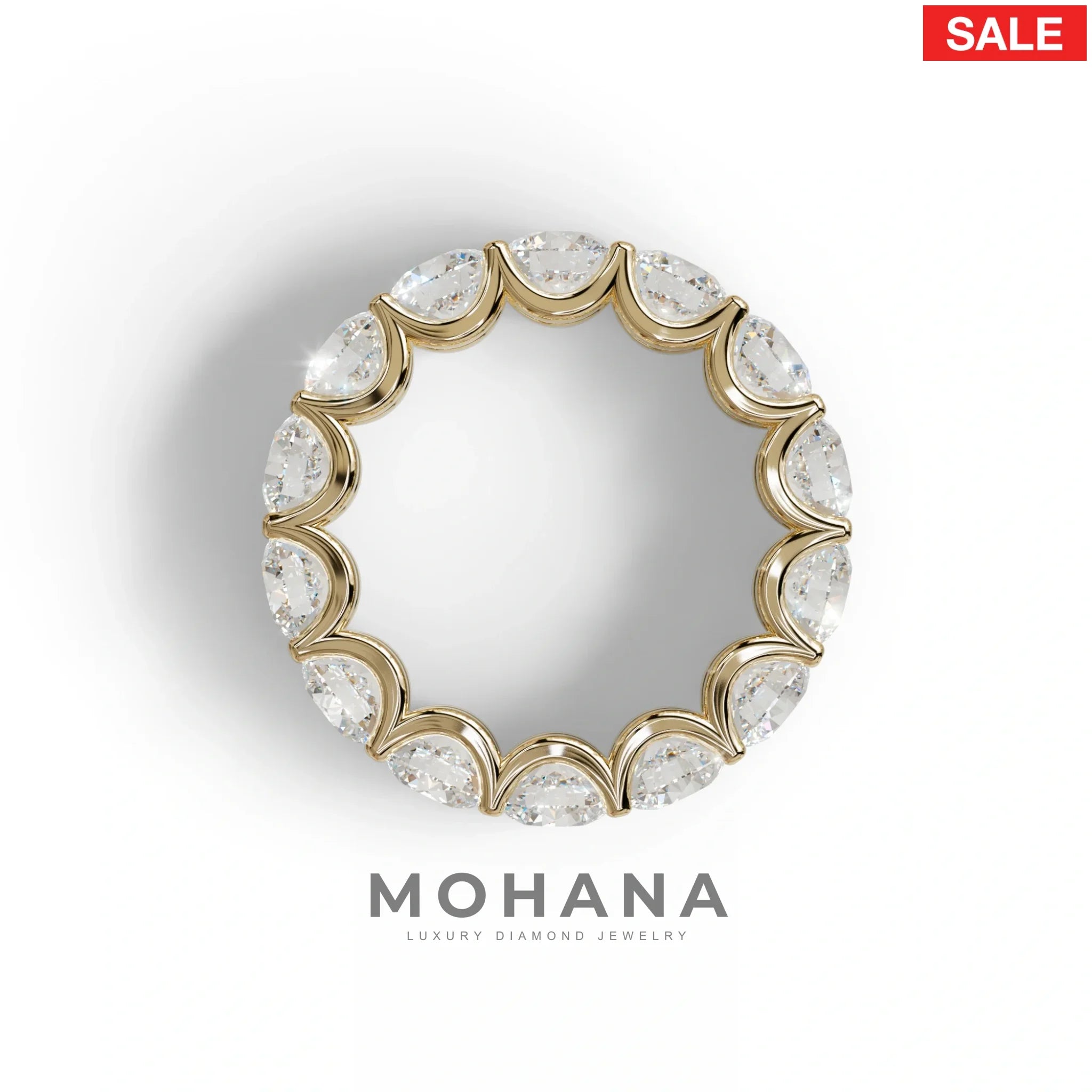 Round Brilliant Diamond Full Eternity Band in 18k Yellow Gold – Scalloped U-Prong Setting