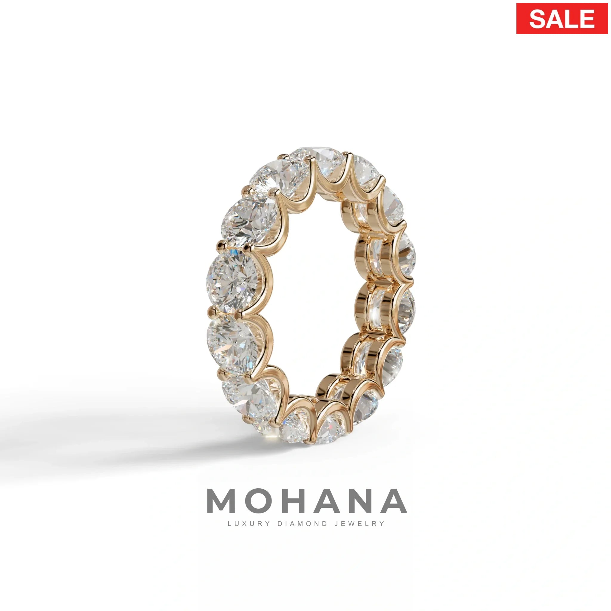 Round Brilliant Diamond Full Eternity Band in 18k Yellow Gold – Scalloped U-Prong Setting