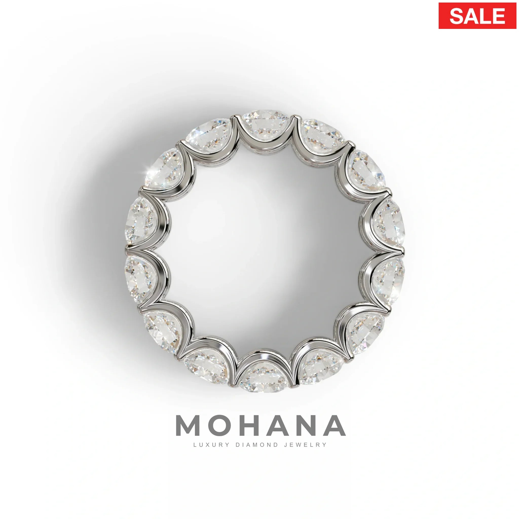 Round Brilliant Diamond Full Eternity Band in 18k Yellow Gold – Scalloped U-Prong Setting