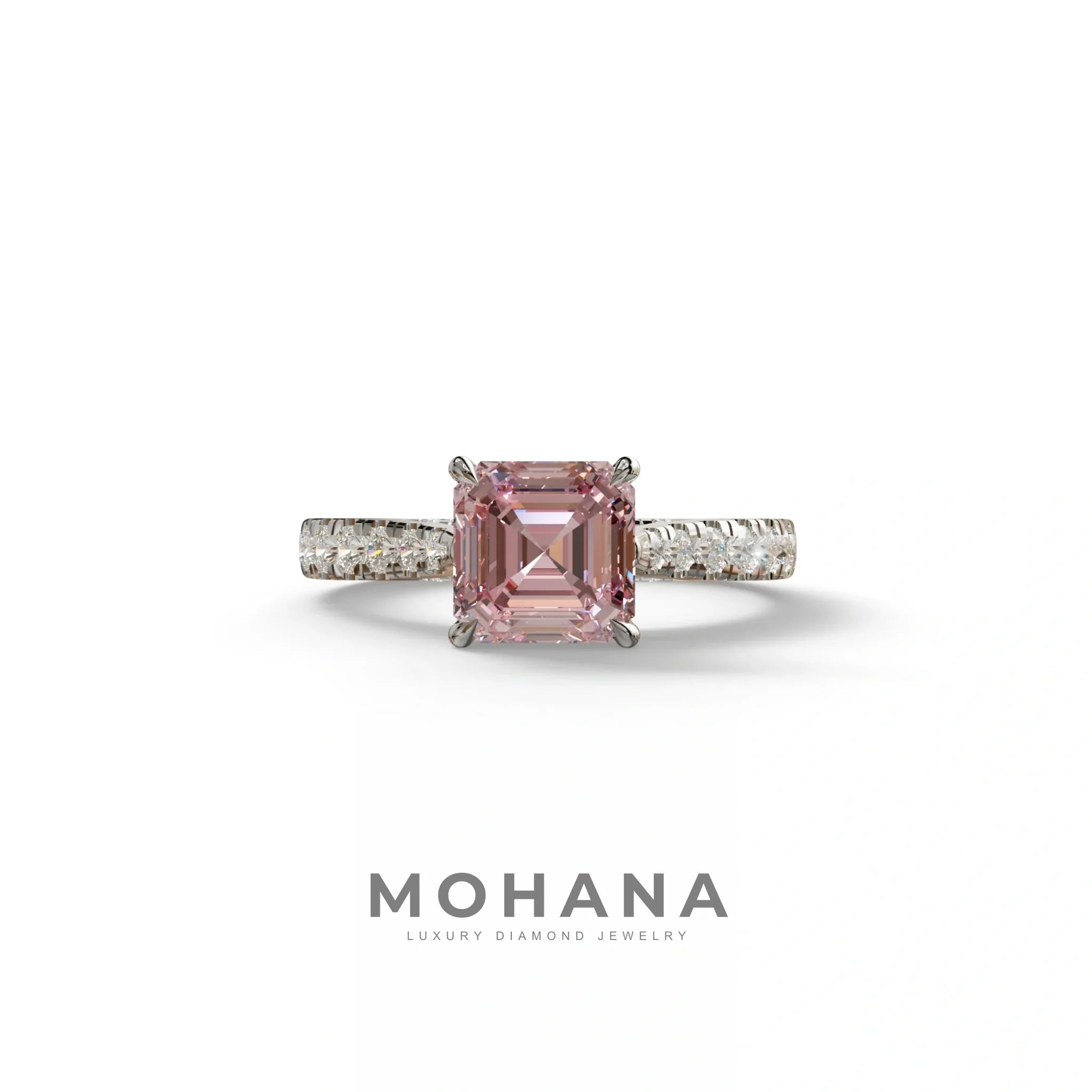2 Carat Pink Asscher Cut Lab Grown Diamond Engagement Ring | Hidden Halo & Pave - Kay - 10K Solid Gold / White Gold