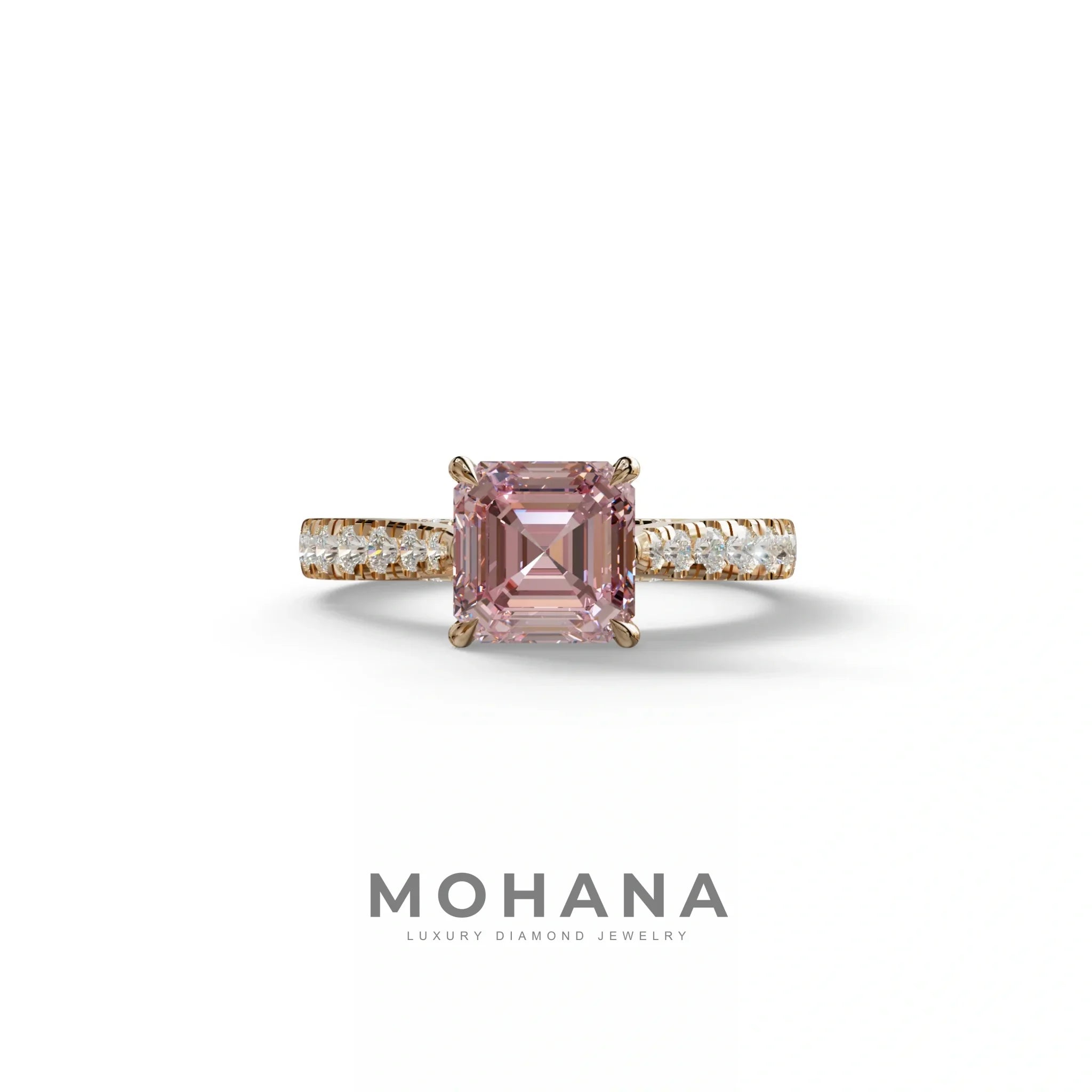 2 Carat Pink Asscher Cut Lab Grown Diamond Engagement Ring | Hidden Halo & Pave - Kay - 10K Solid Gold / Rose Gold