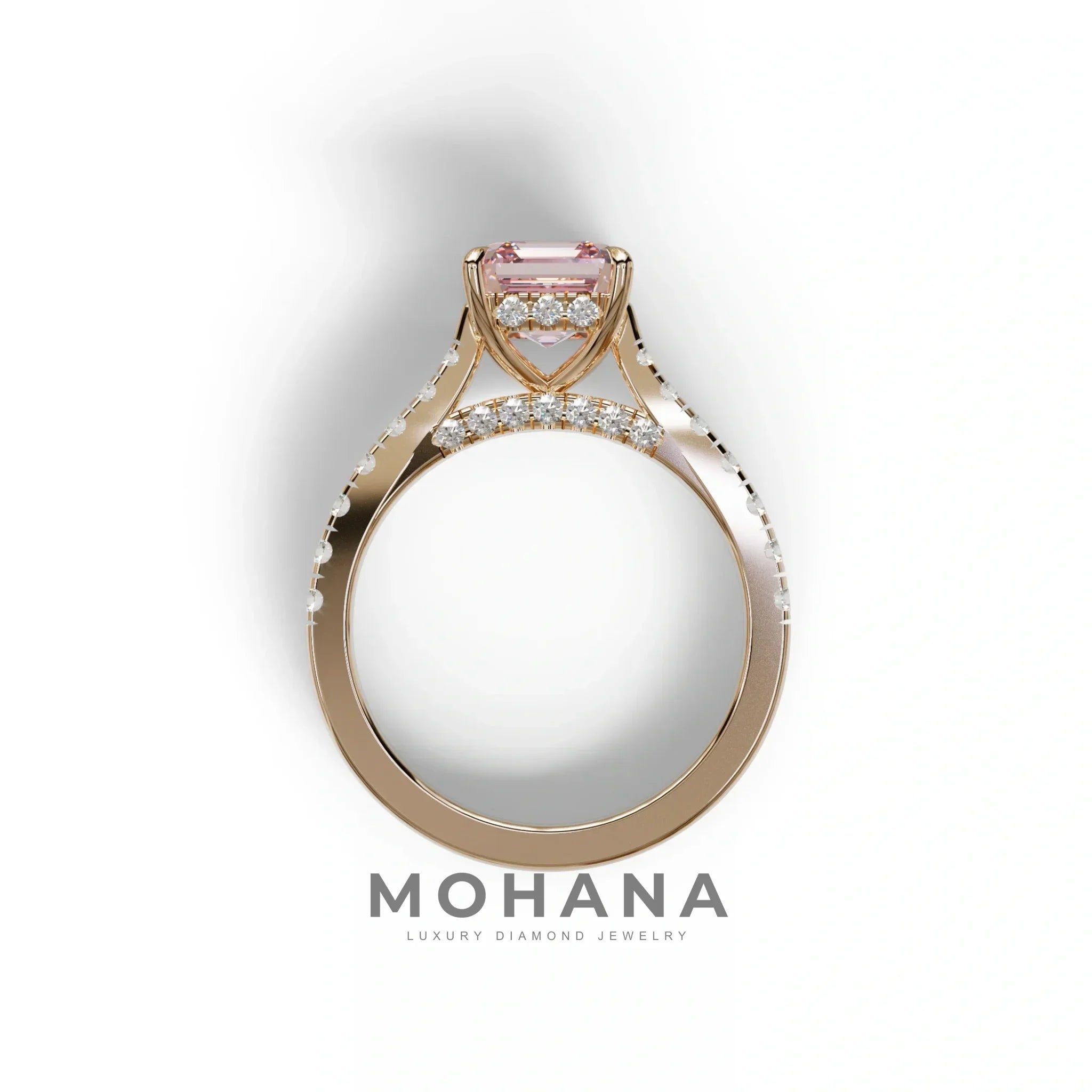 2 Carat Pink Asscher Cut Lab Grown Diamond Engagement Ring | Hidden Halo & Pave - Kay