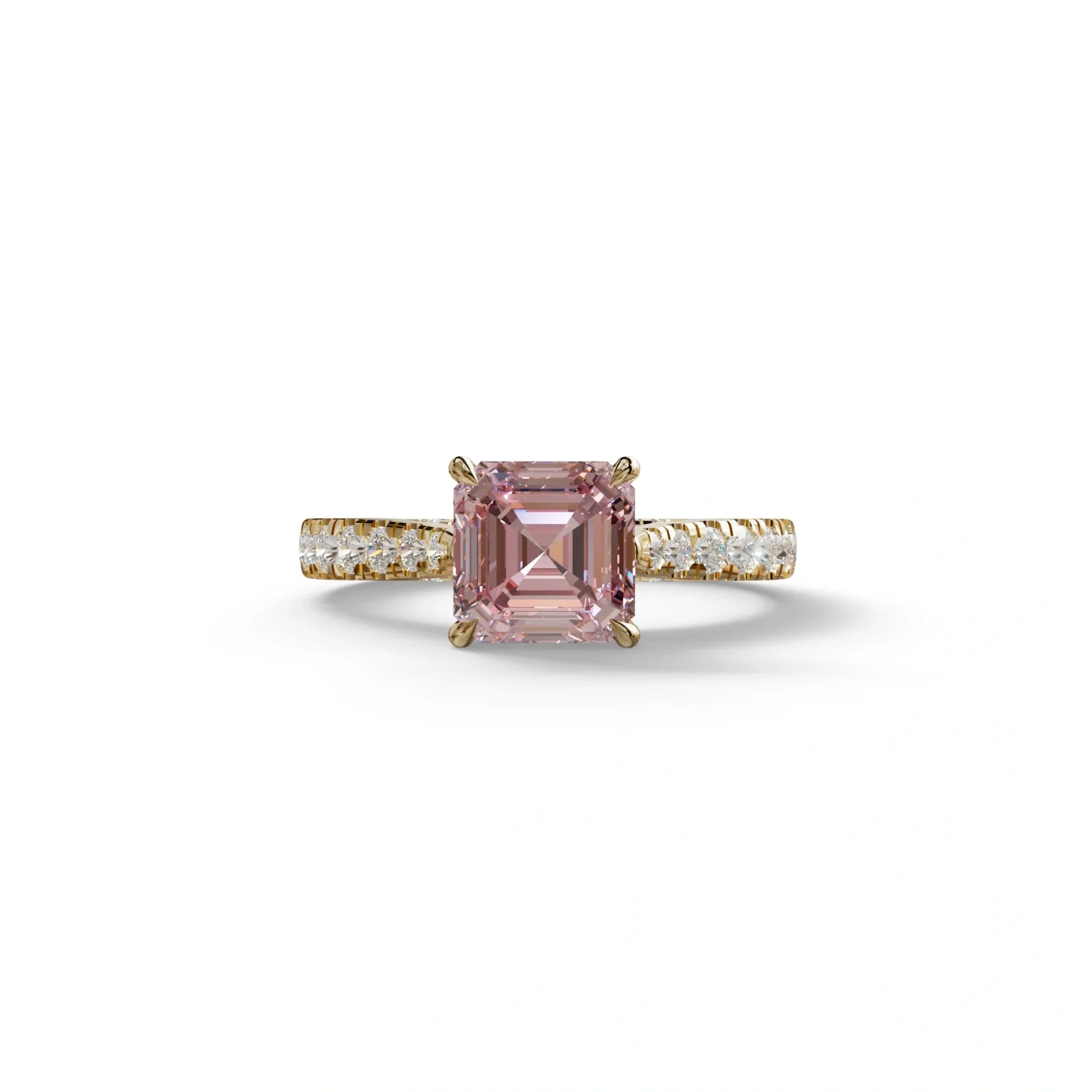2 Carat Pink Asscher Cut Lab Grown Diamond Engagement Ring | Hidden Halo & Pave - Kay - 10K Solid Gold / Yellow Gold