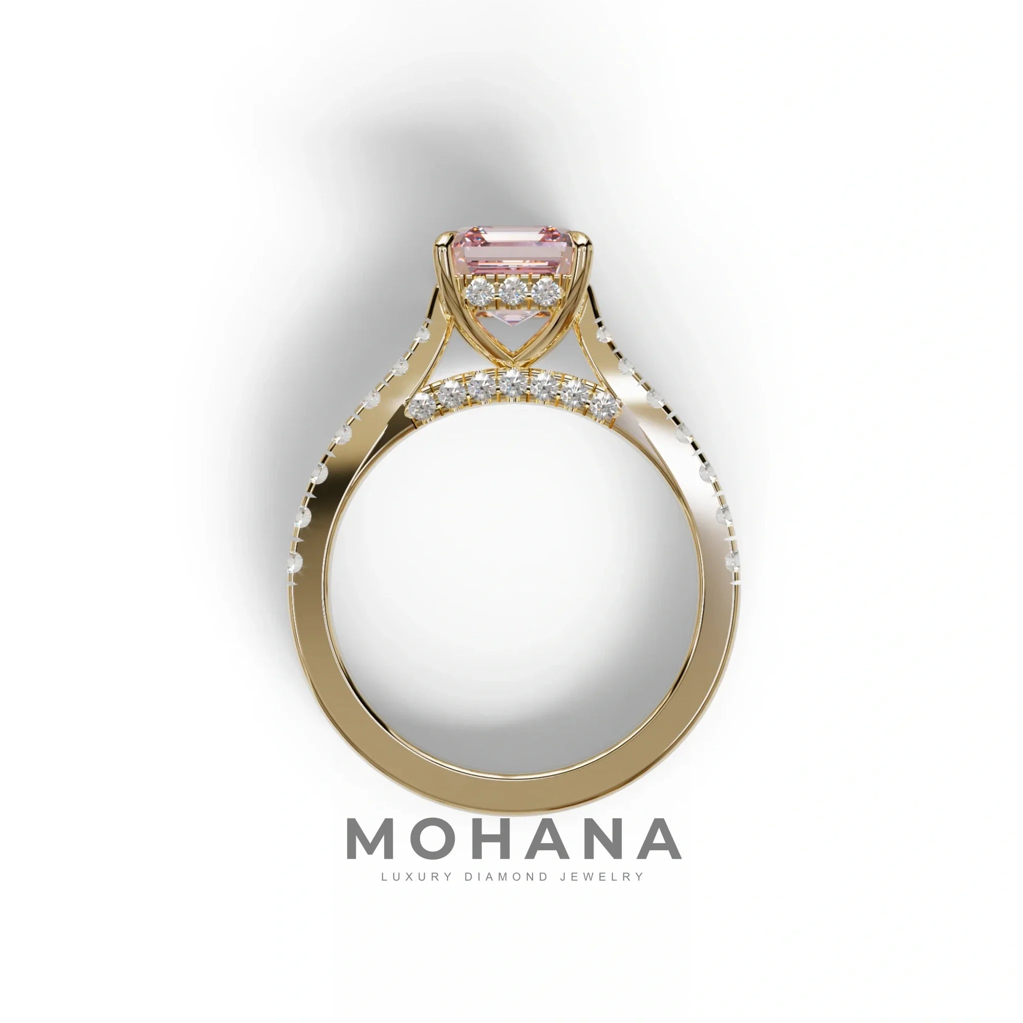 2 Carat Pink Asscher Cut Lab Grown Diamond Engagement Ring | Hidden Halo & Pave - Kay