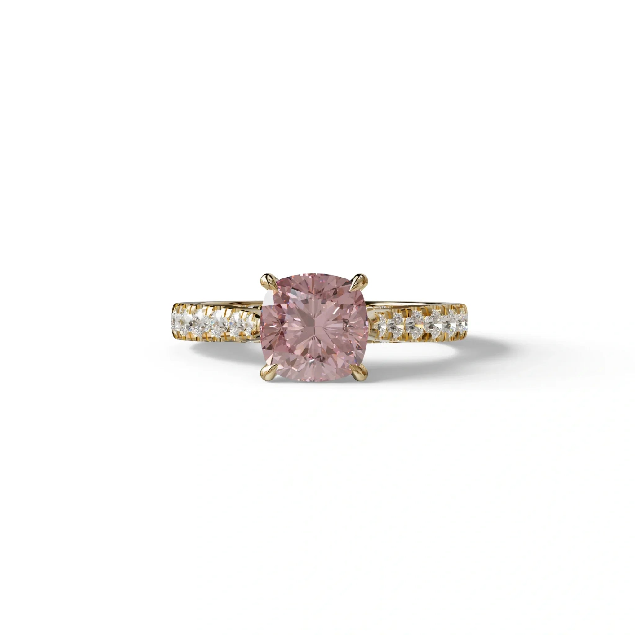 2 Carat Pink Color Cushion Cut Lab Diamond Engagement Ring set - Leo - 10K Solid Gold / Yellow Gold