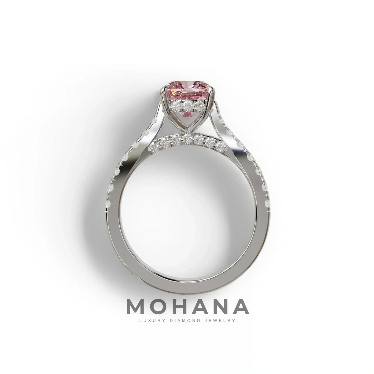 2 Carat Pink Color Cushion Cut Lab Diamond Engagement Ring set - Leo