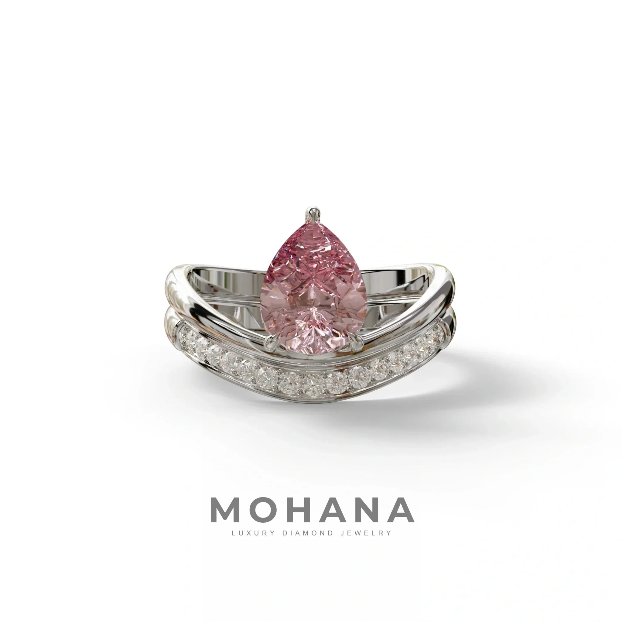 2 Carat Pink Color Lab Diamond Wedding Ring set - Gemini - 10K Solid Gold / White Gold
