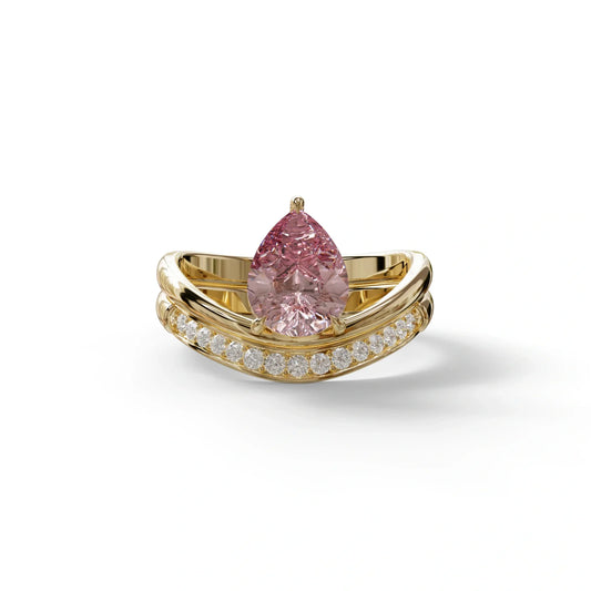 2 Carat Pink Color Lab Diamond Wedding Ring set - Gemini - 10K Solid Gold / Yellow Gold