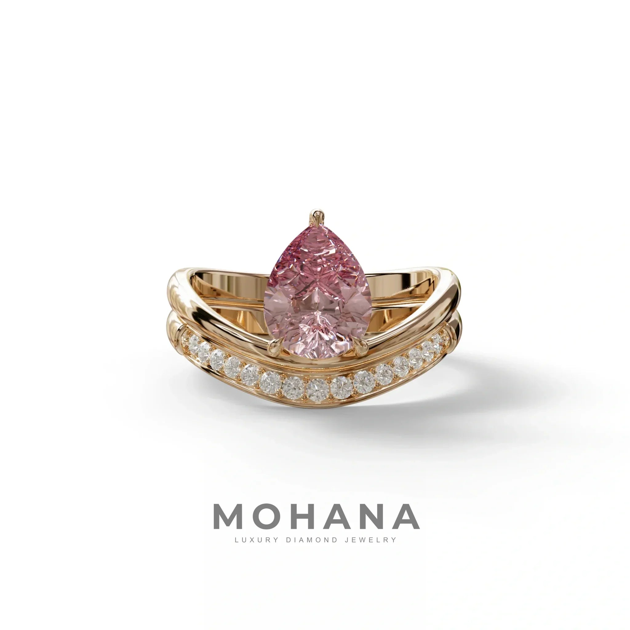 2 Carat Pink Color Lab Diamond Wedding Ring set - Gemini - 10K Solid Gold / Rose Gold
