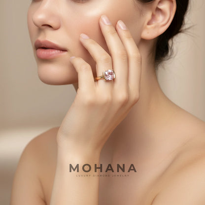 2 Carat Pink Cushion Cut Lab Grown Diamond Half-Bezel Solitaire Engagement Ring – Ultra Low Profile