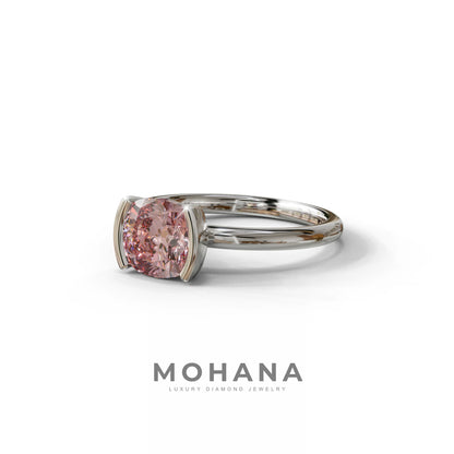 2 Carat Pink Cushion Diamond Ring - Half Bezel Set Ring - Remi