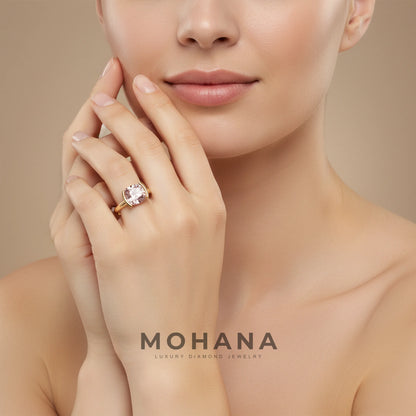 2 Carat Pink Cushion Cut Lab Grown Diamond Half-Bezel Solitaire Engagement Ring – Ultra Low Profile