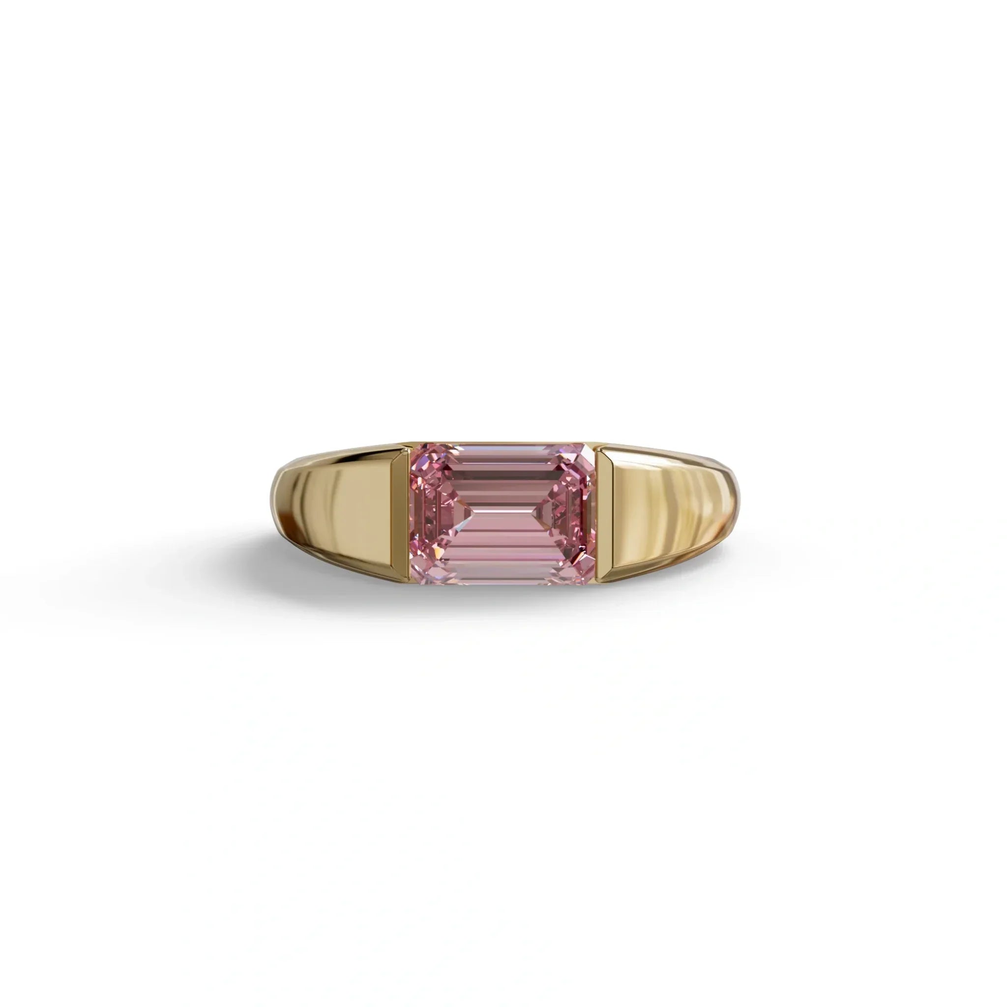 2 Carat Pink Emerald Cut East West Lab Diamond Ring - Ashleen - 10K Solid Gold / Yellow Gold