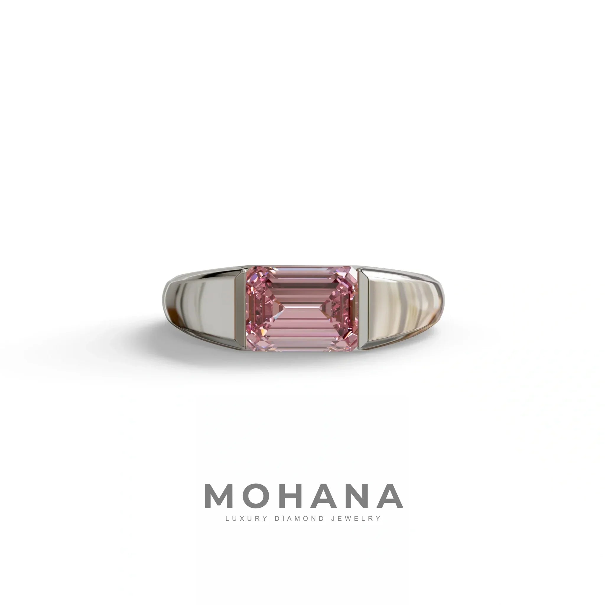 2 Carat Pink Emerald Cut East West Lab Diamond Ring - Ashleen - 10K Solid Gold / White Gold