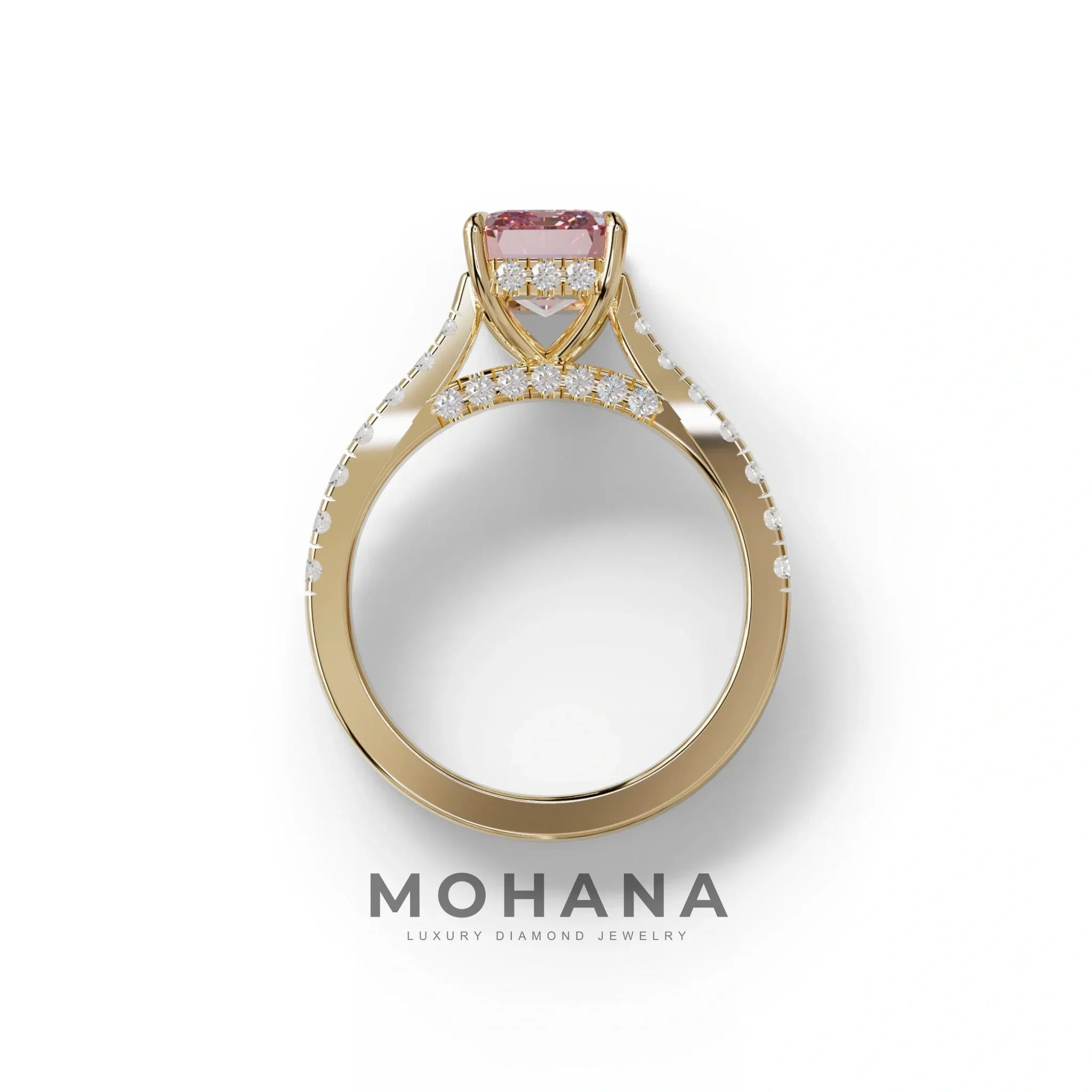 2 Carat Pink Emerald Cut Hidden Halo & Pave Lab Diamond Ring - Siara