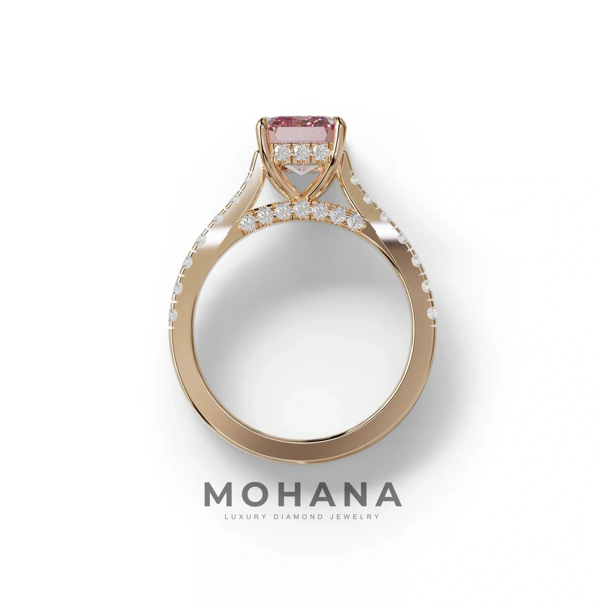 2 Carat Pink Emerald Cut Hidden Halo & Pave Lab Diamond Ring - Siara