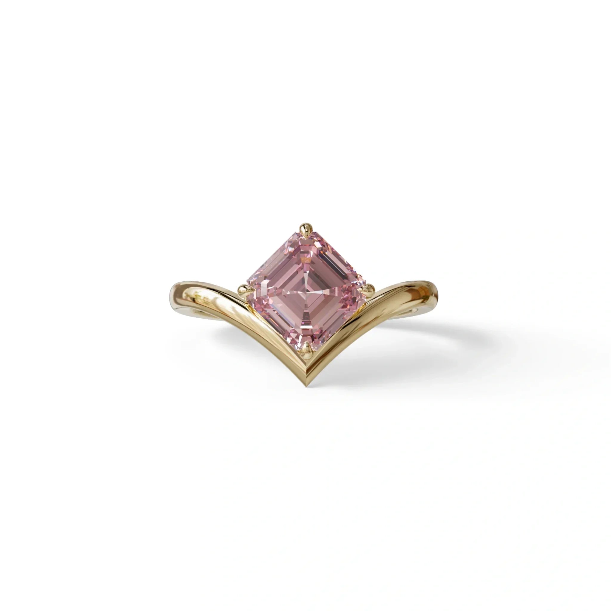 2 Ct Fancy Intense Pink Asscher Cut Lab Diamond Solitaire Engagement Ring - Louily - 10K Solid Gold / Yellow Gold