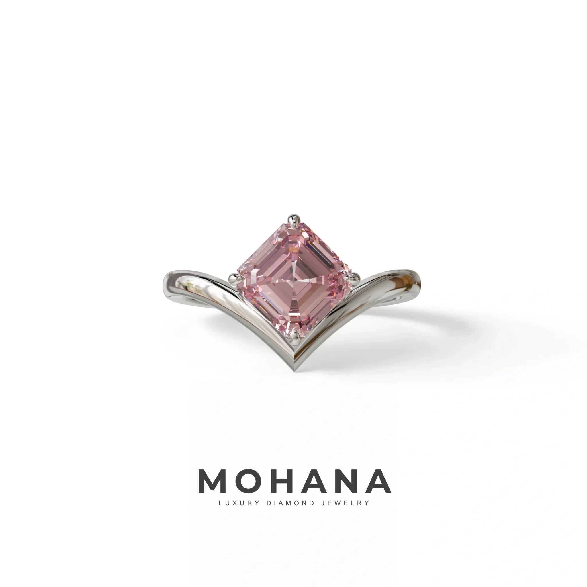 2 Ct Fancy Intense Pink Asscher Cut Lab Diamond Solitaire Engagement Ring - Louily - 10K Solid Gold / White Gold
