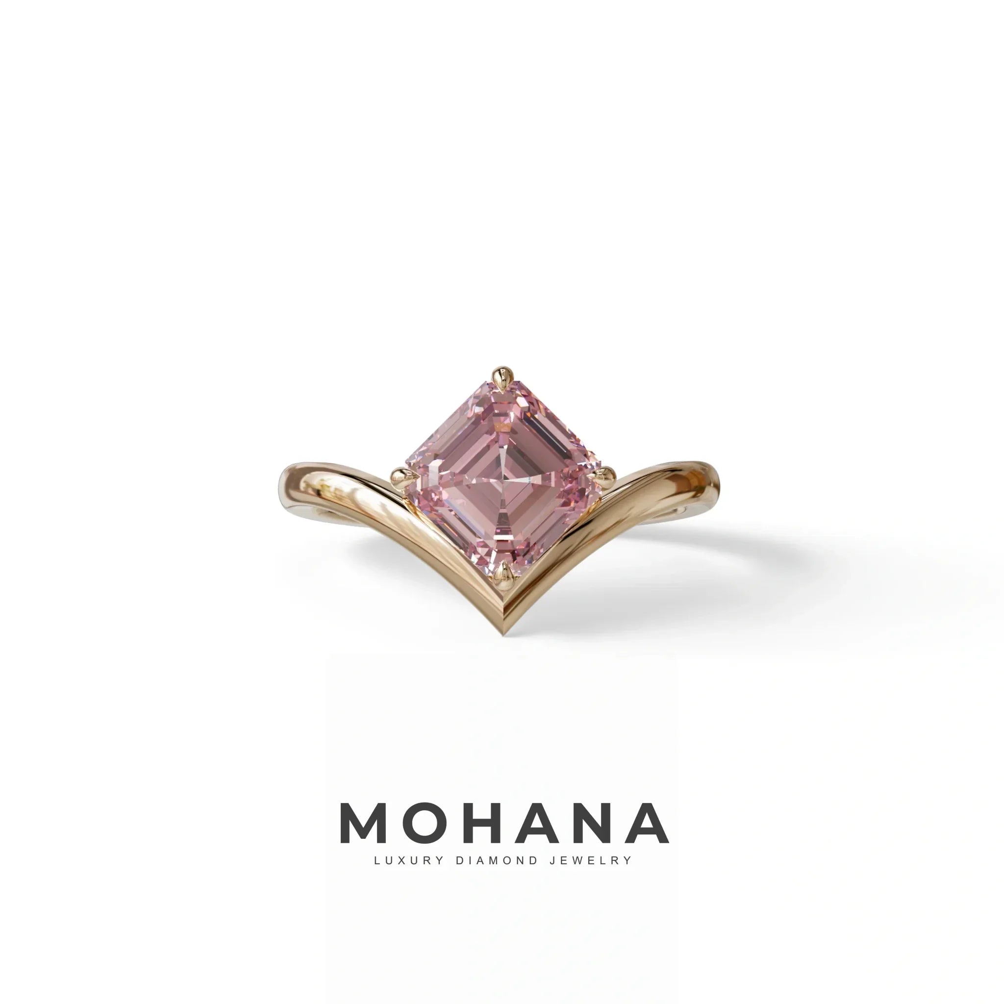 2 Ct Fancy Intense Pink Asscher Cut Lab Diamond Solitaire Engagement Ring - Louily - 10K Solid Gold / Rose Gold