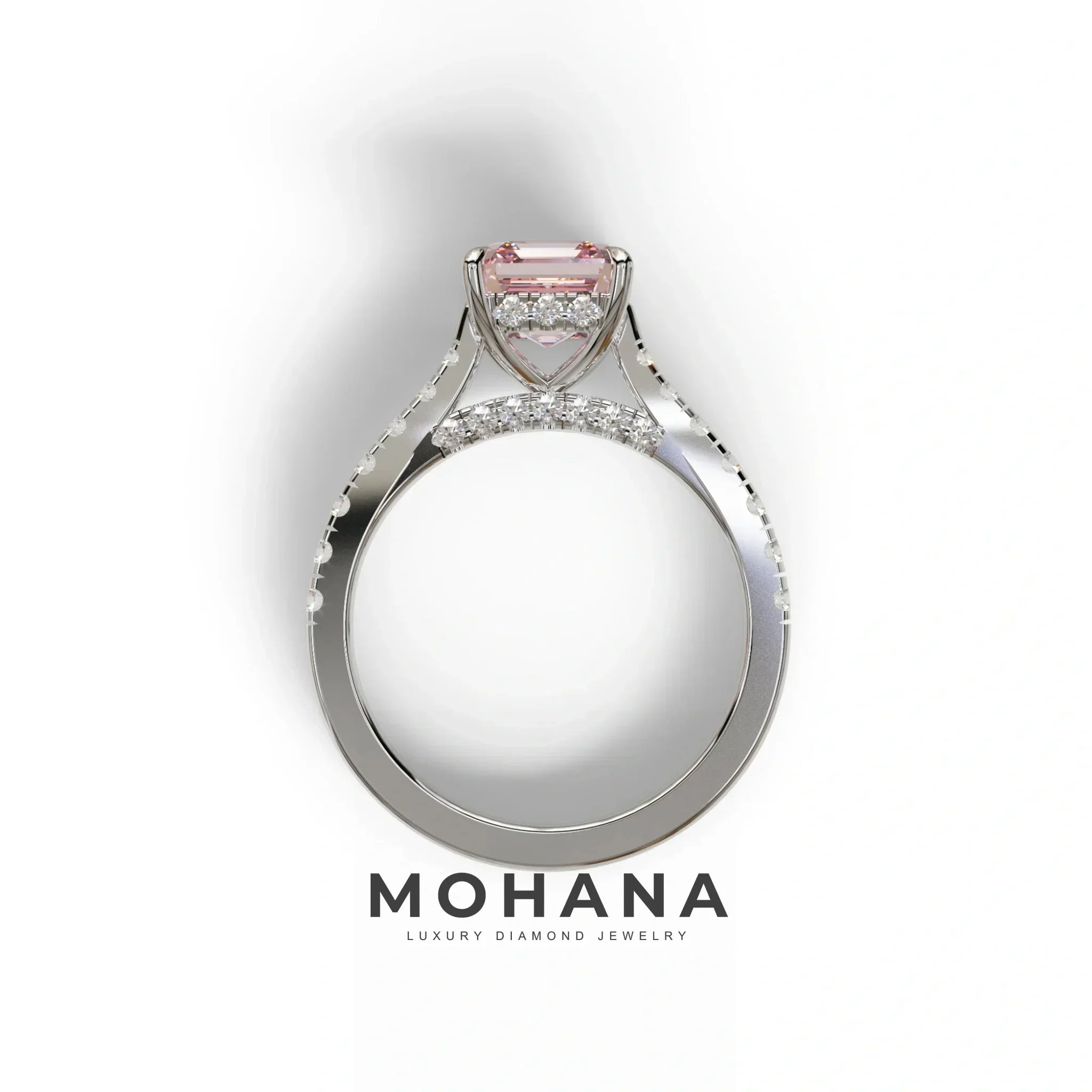 2 Carat Pink Asscher Cut Lab Grown Diamond Engagement Ring | Hidden Halo & Pave - Kay
