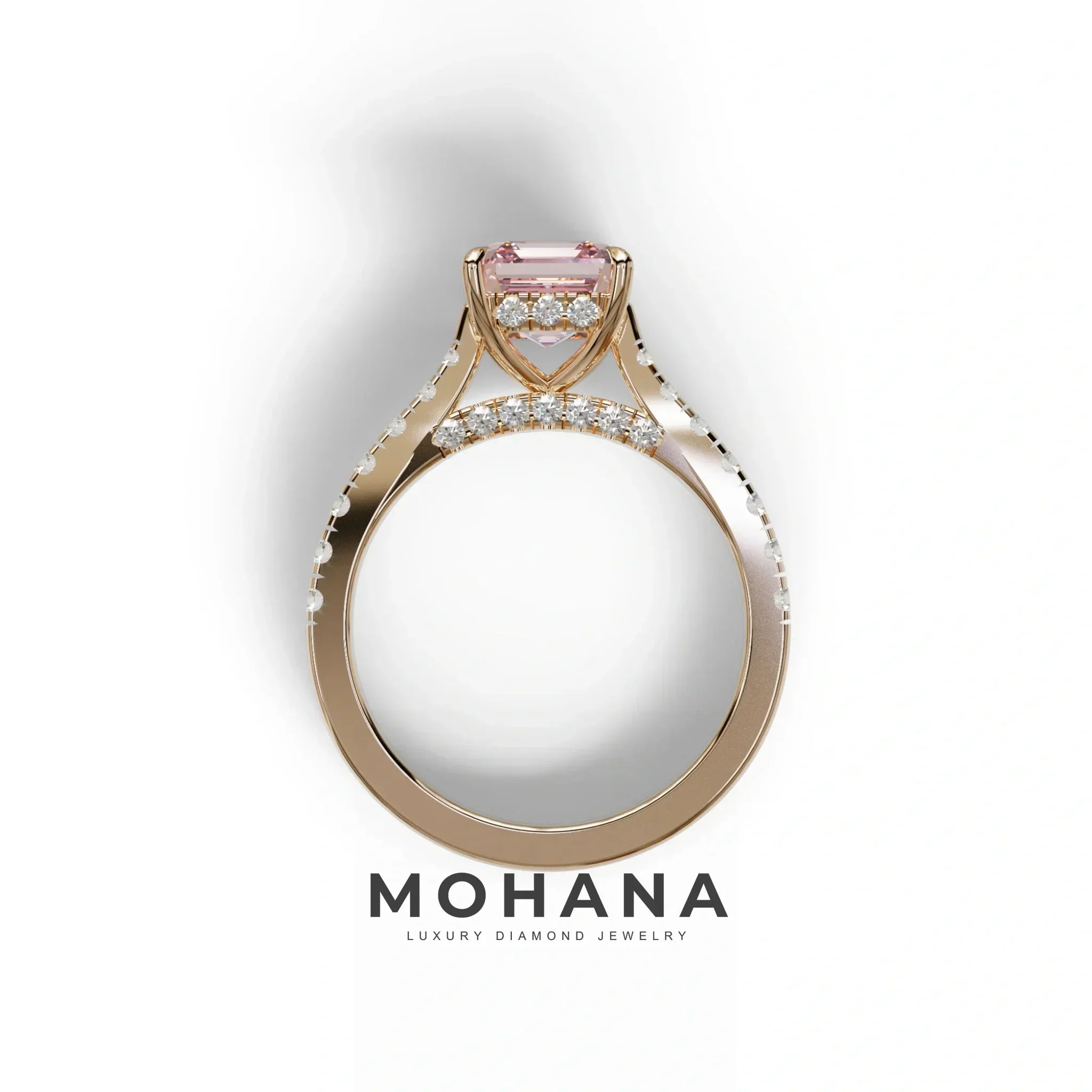 2 Carat Pink Asscher Cut Lab Grown Diamond Engagement Ring | Hidden Halo & Pave - Kay