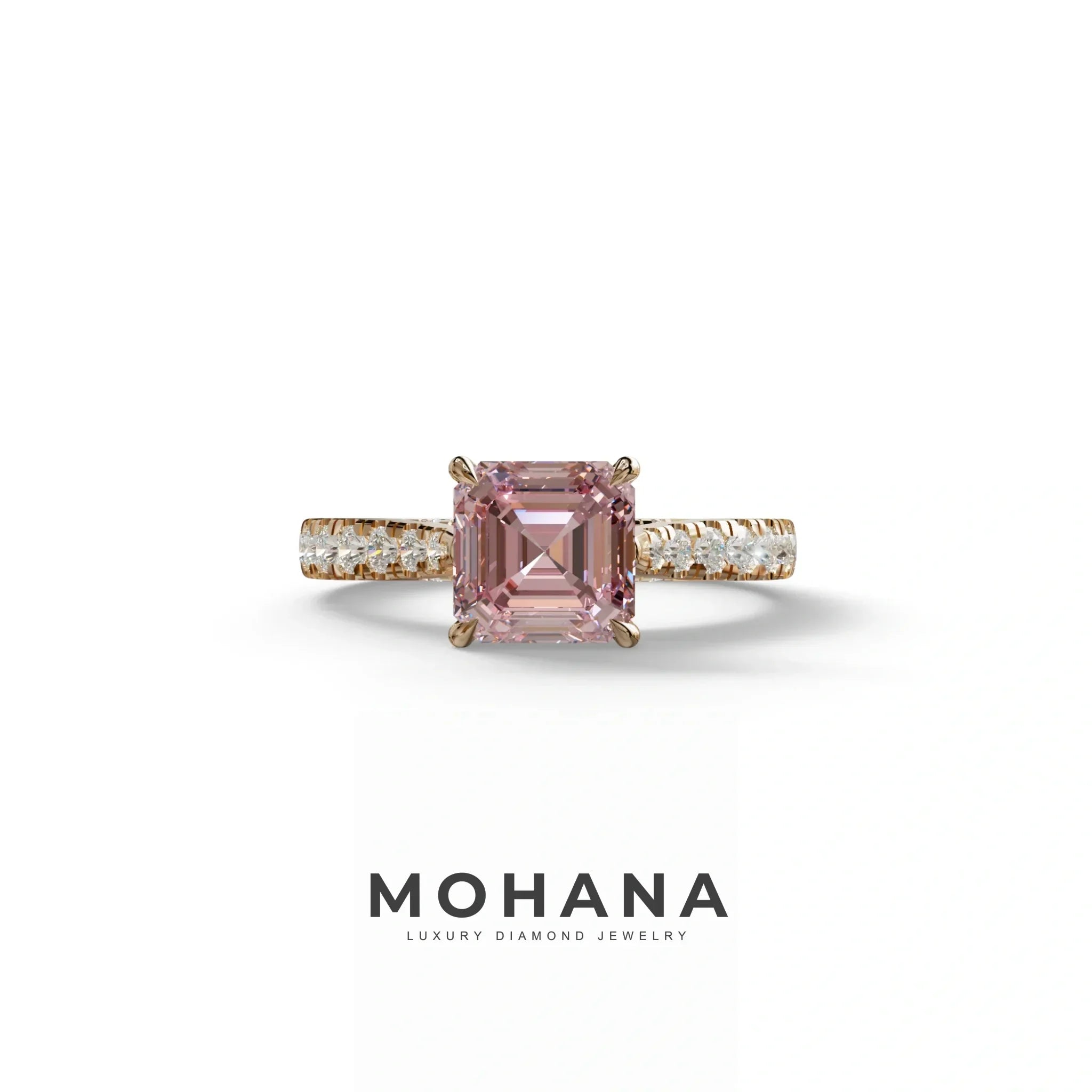 2 Carat Pink Asscher Cut Lab Grown Diamond Engagement Ring | Hidden Halo & Pave - Kay - 10K Solid Gold / Rose Gold